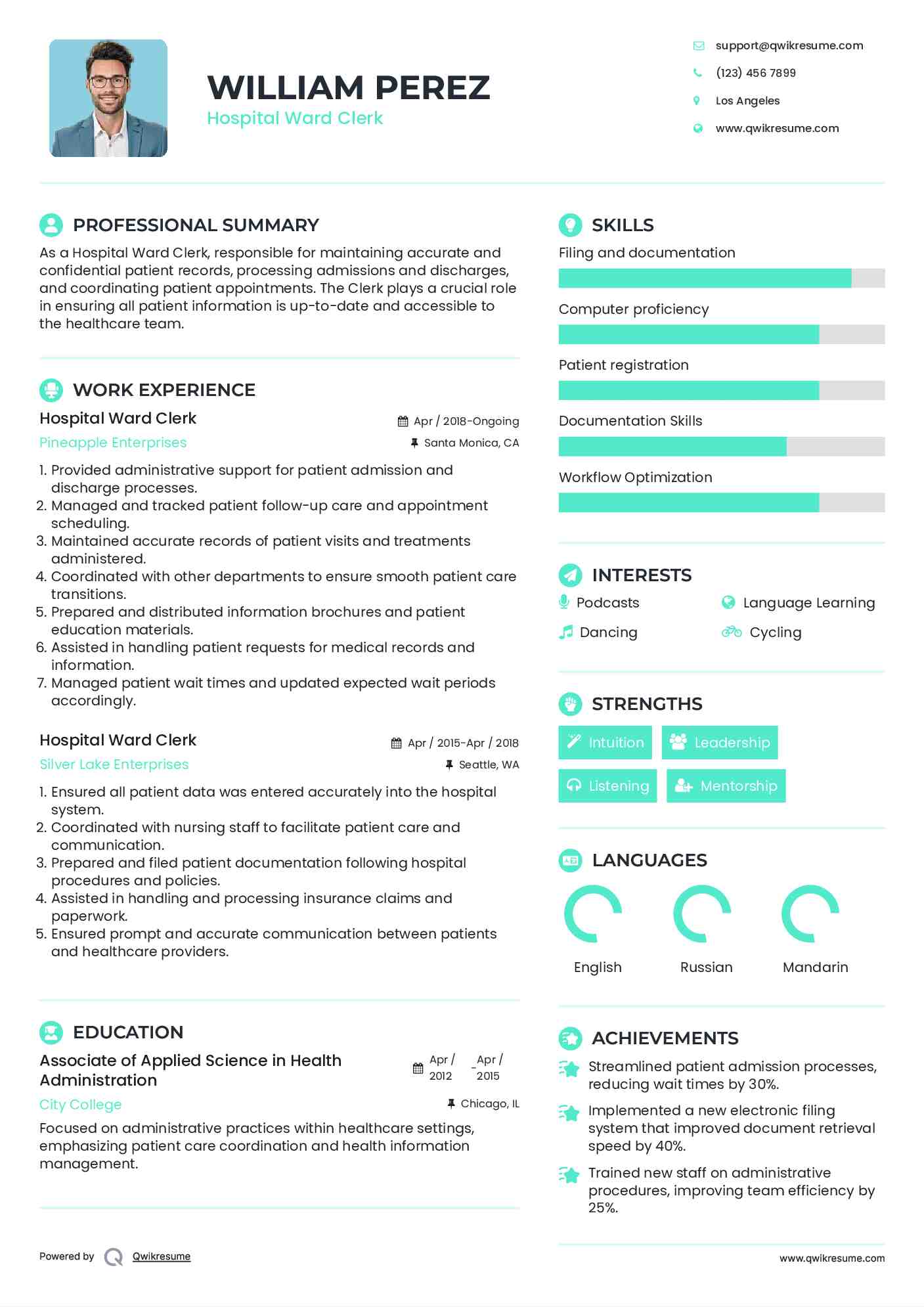 Hospital Ward Clerk Resume Format