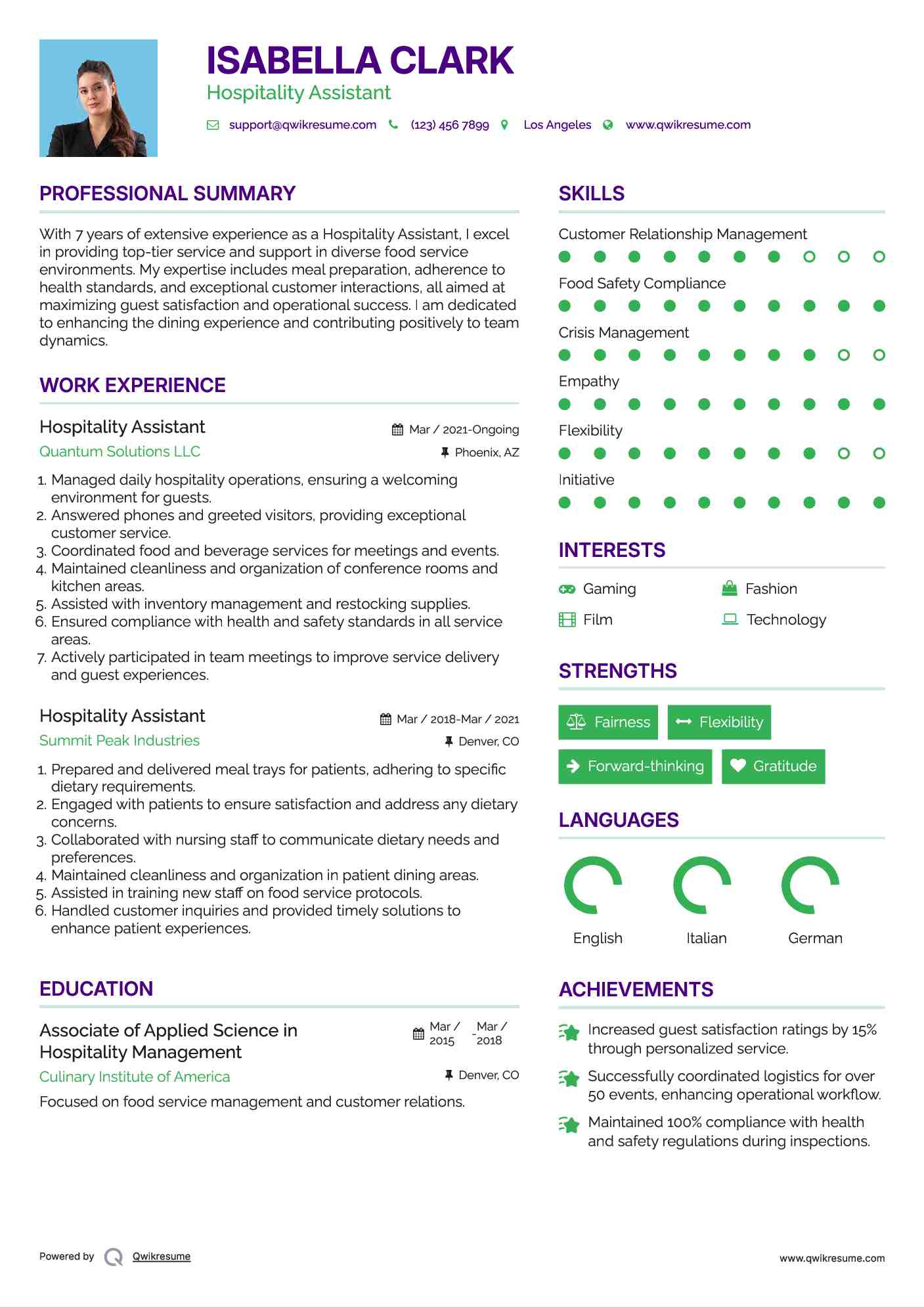 Hospitality Assistant Resume Format