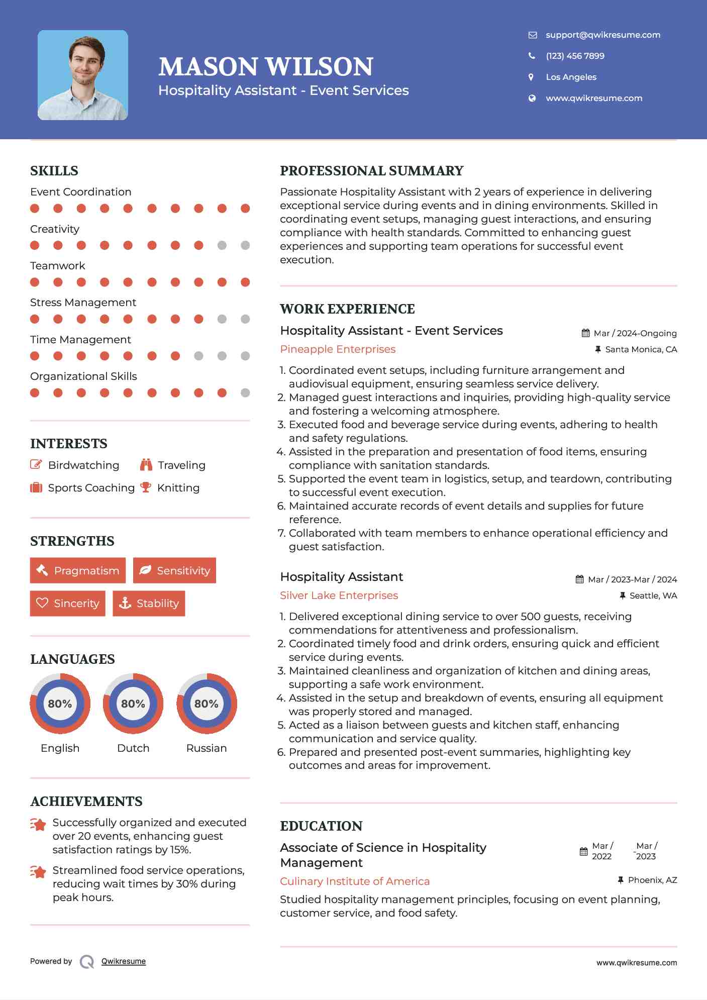 Hospitality Assistant - Event Services Resume Format