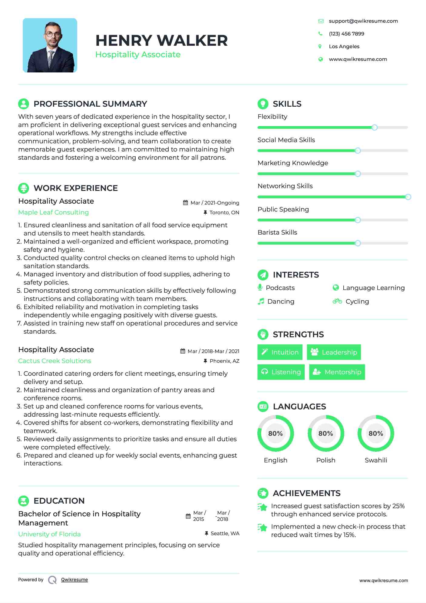 Hospitality Associate Resume Model