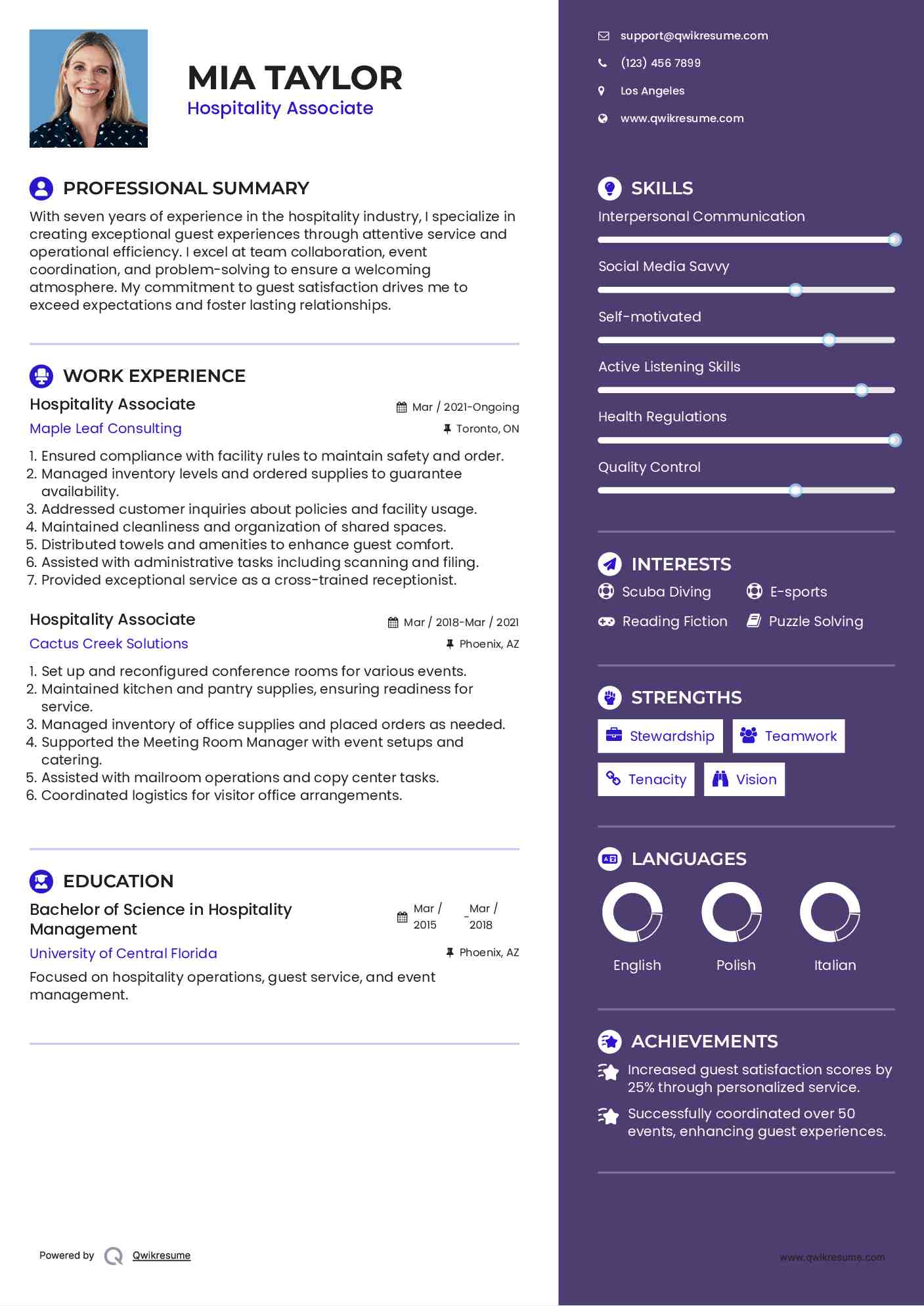 Hospitality Associate Resume Template
