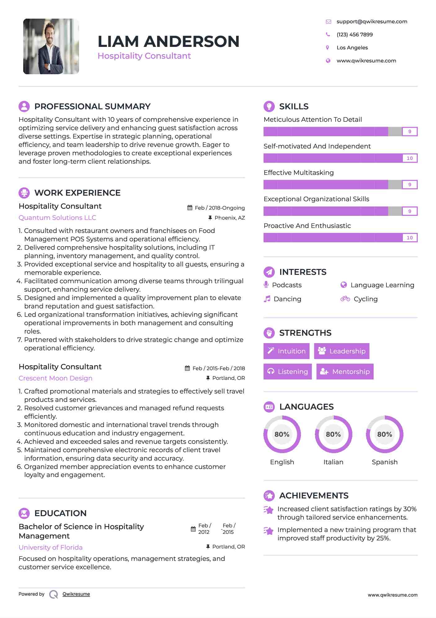 Hospitality Consultant Resume Format