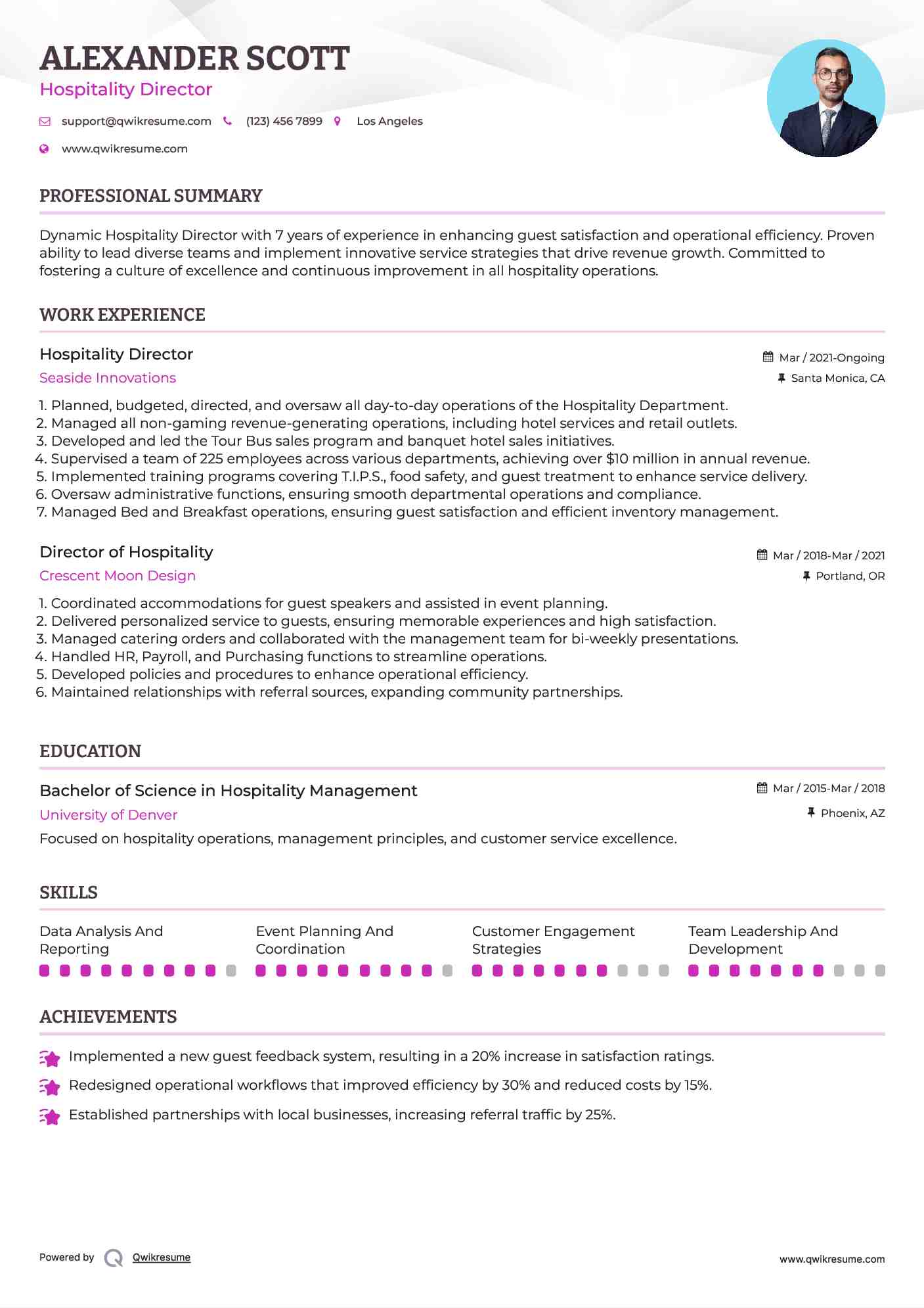 Hospitality Director Resume Format