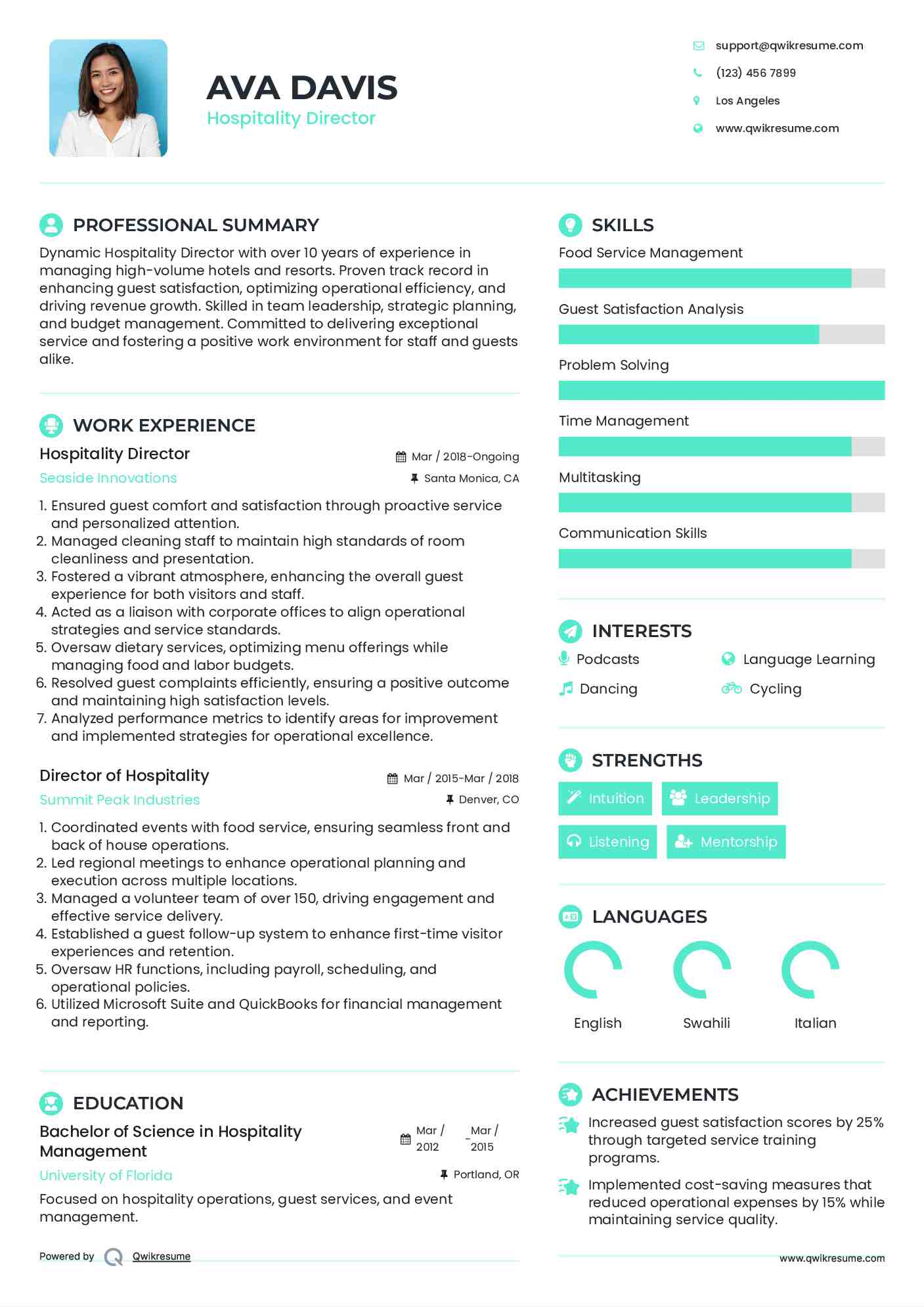 Hospitality Director Resume Format