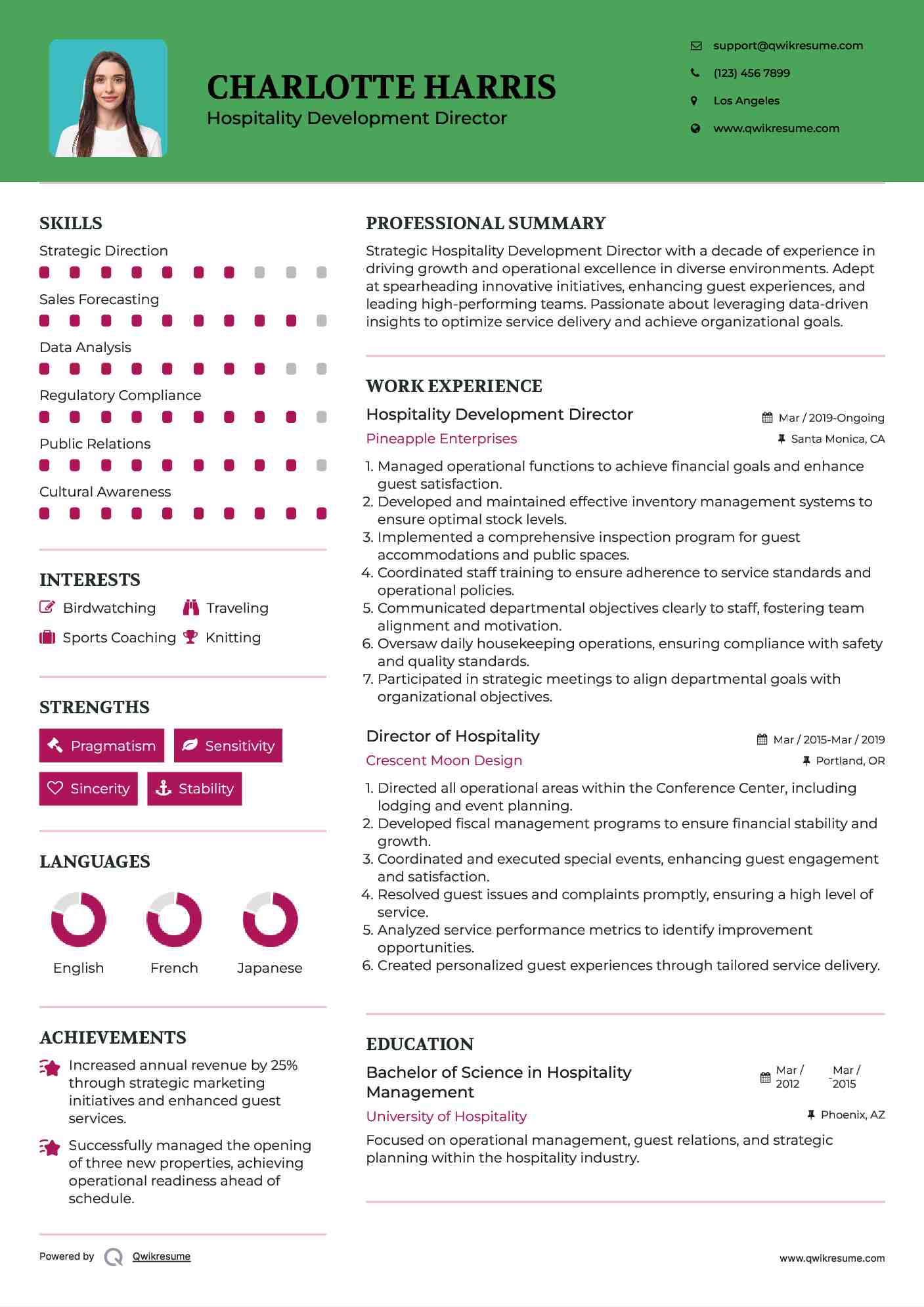 Hospitality Development Director Resume Template