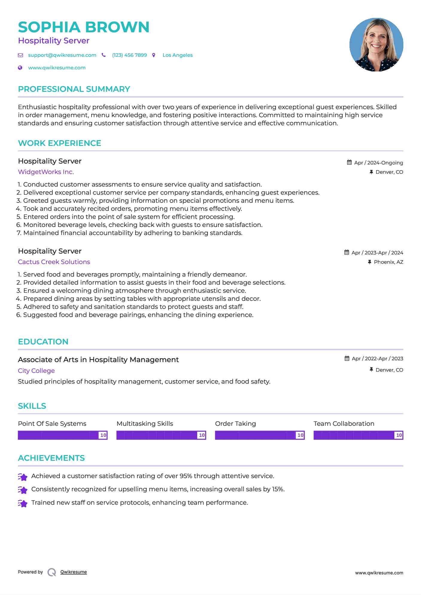 Hospitality Server Resume Template