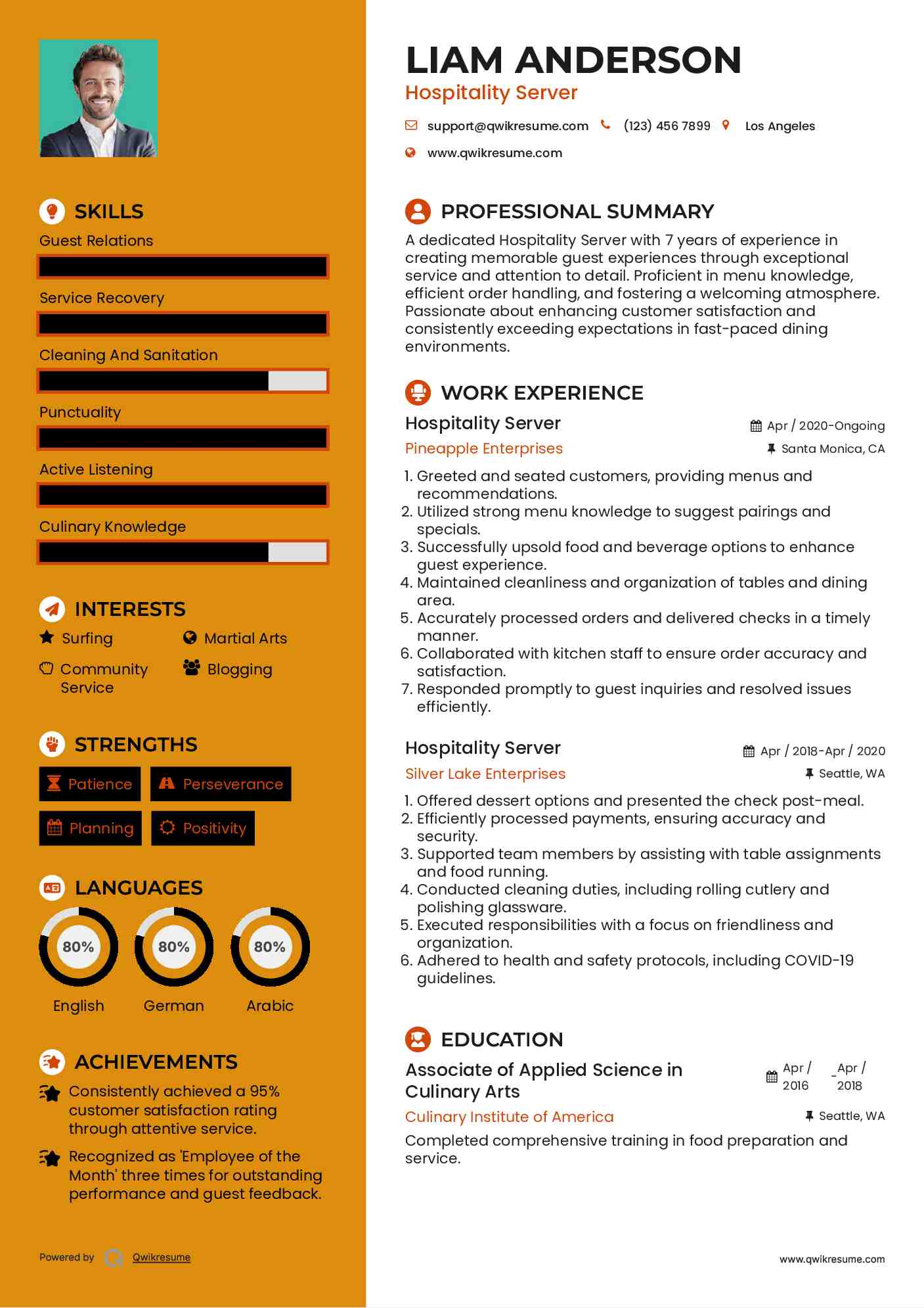 Hospitality Server Resume Template