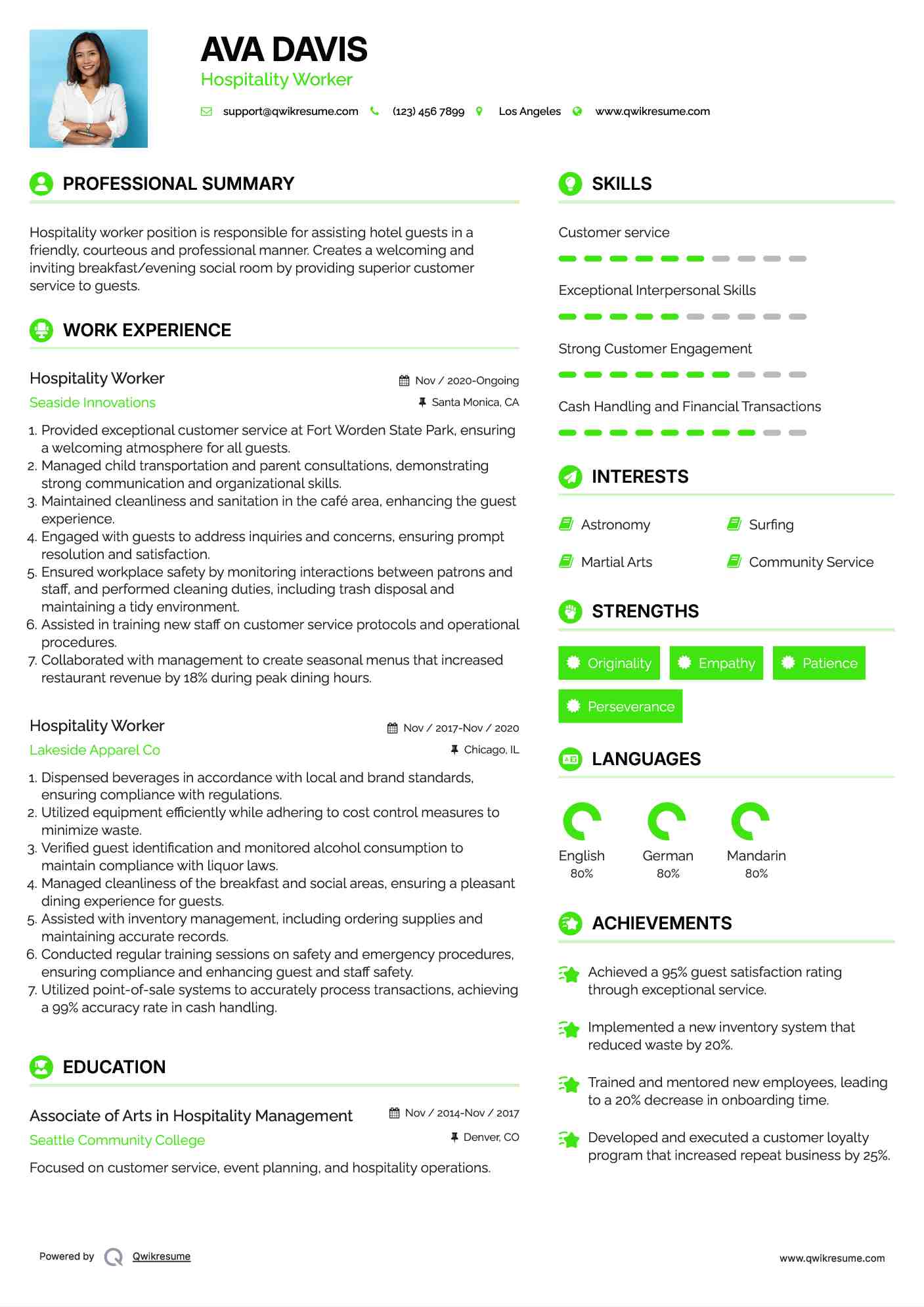 Hospitality Worker Resume Template