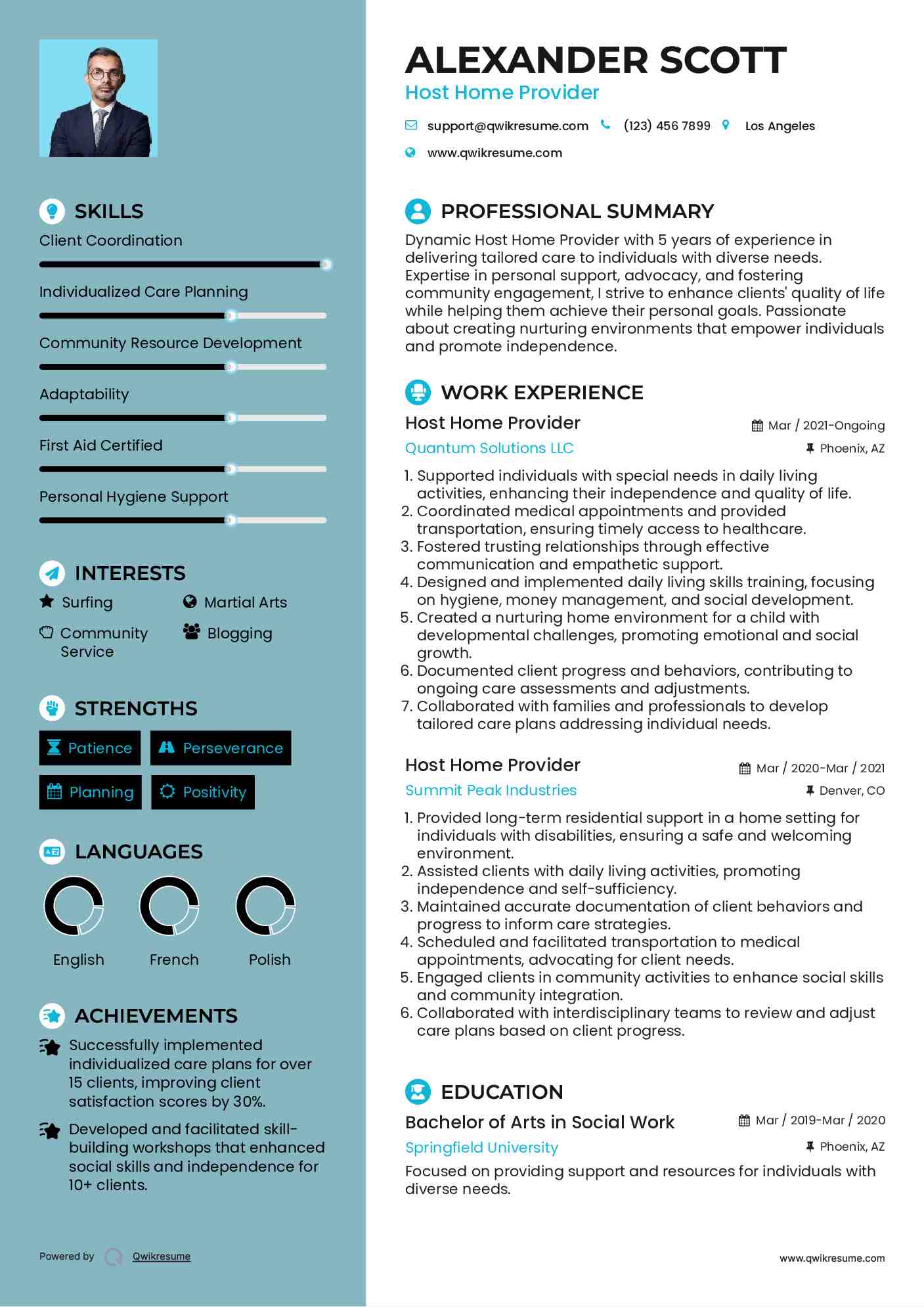 Host Home Provider Resume Example