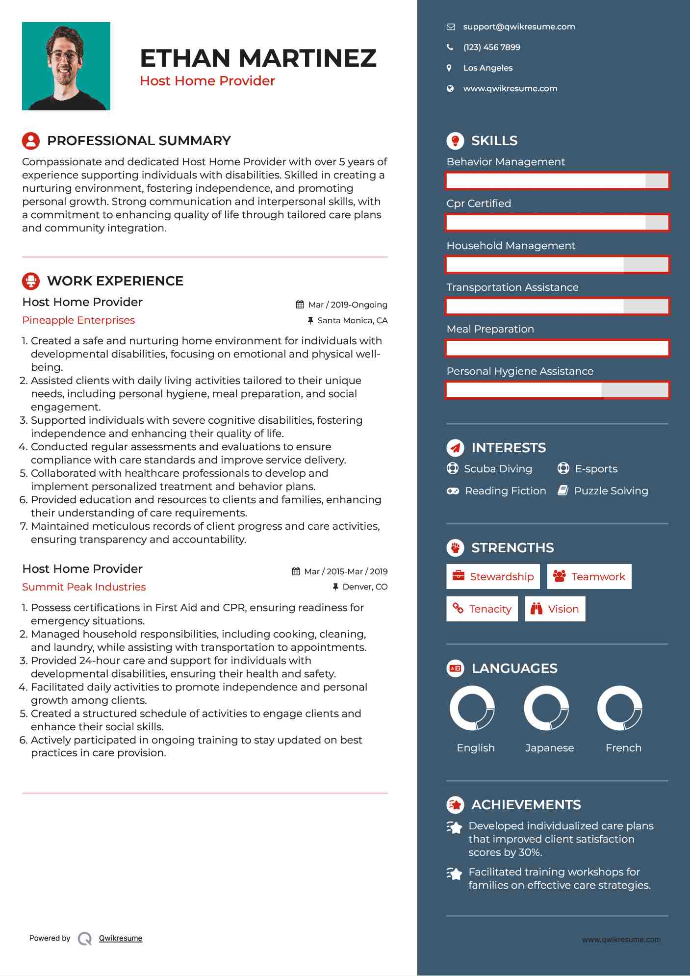 Host Home Provider Resume Example