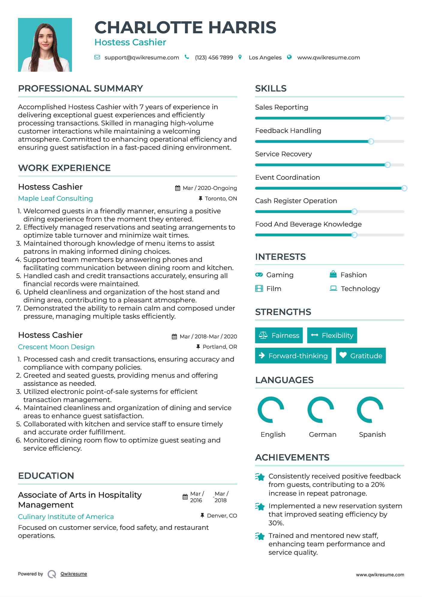 Hostess Cashier Resume Template