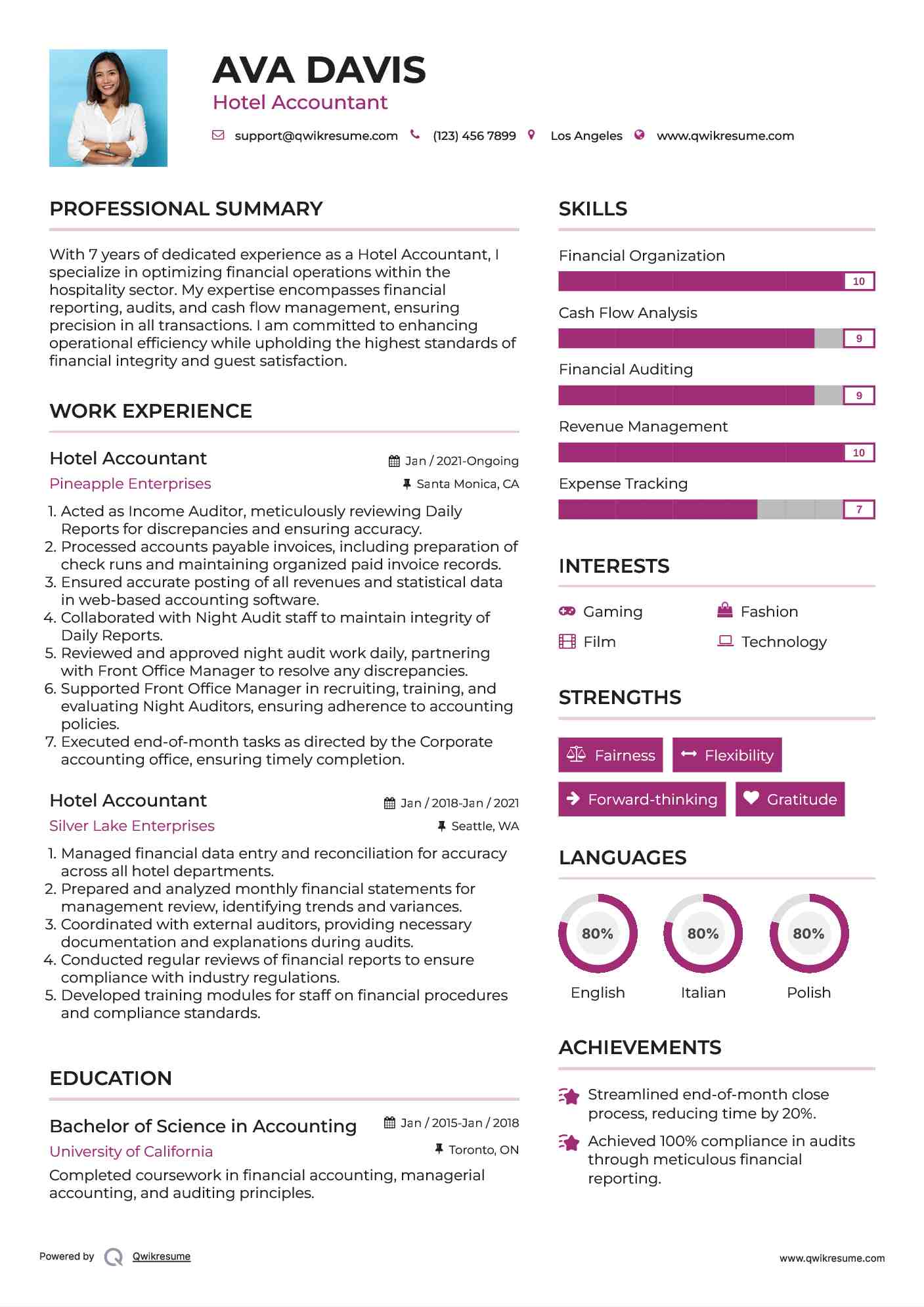 Hotel Accountant Resume Example