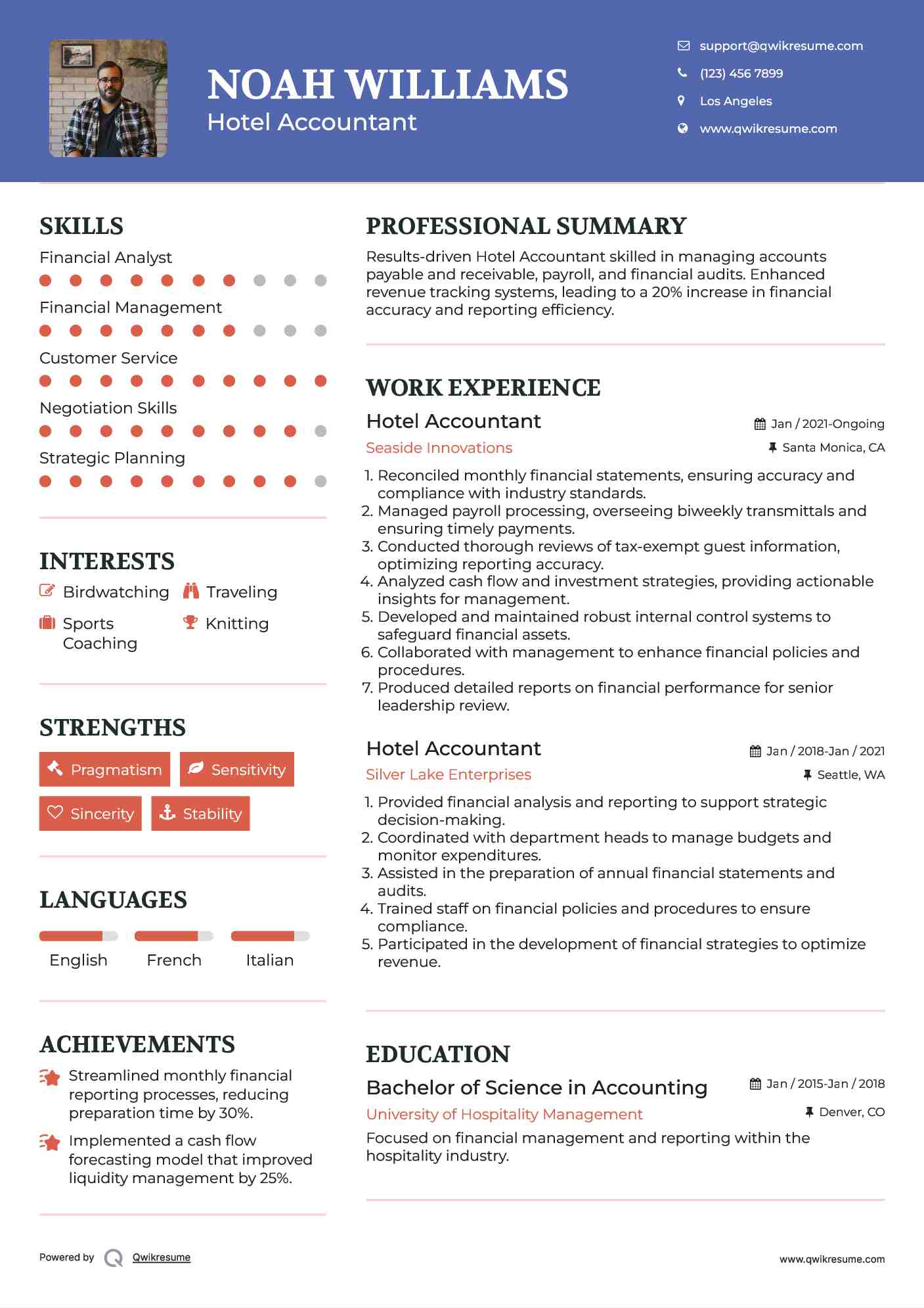 Hotel Accountant Resume Example