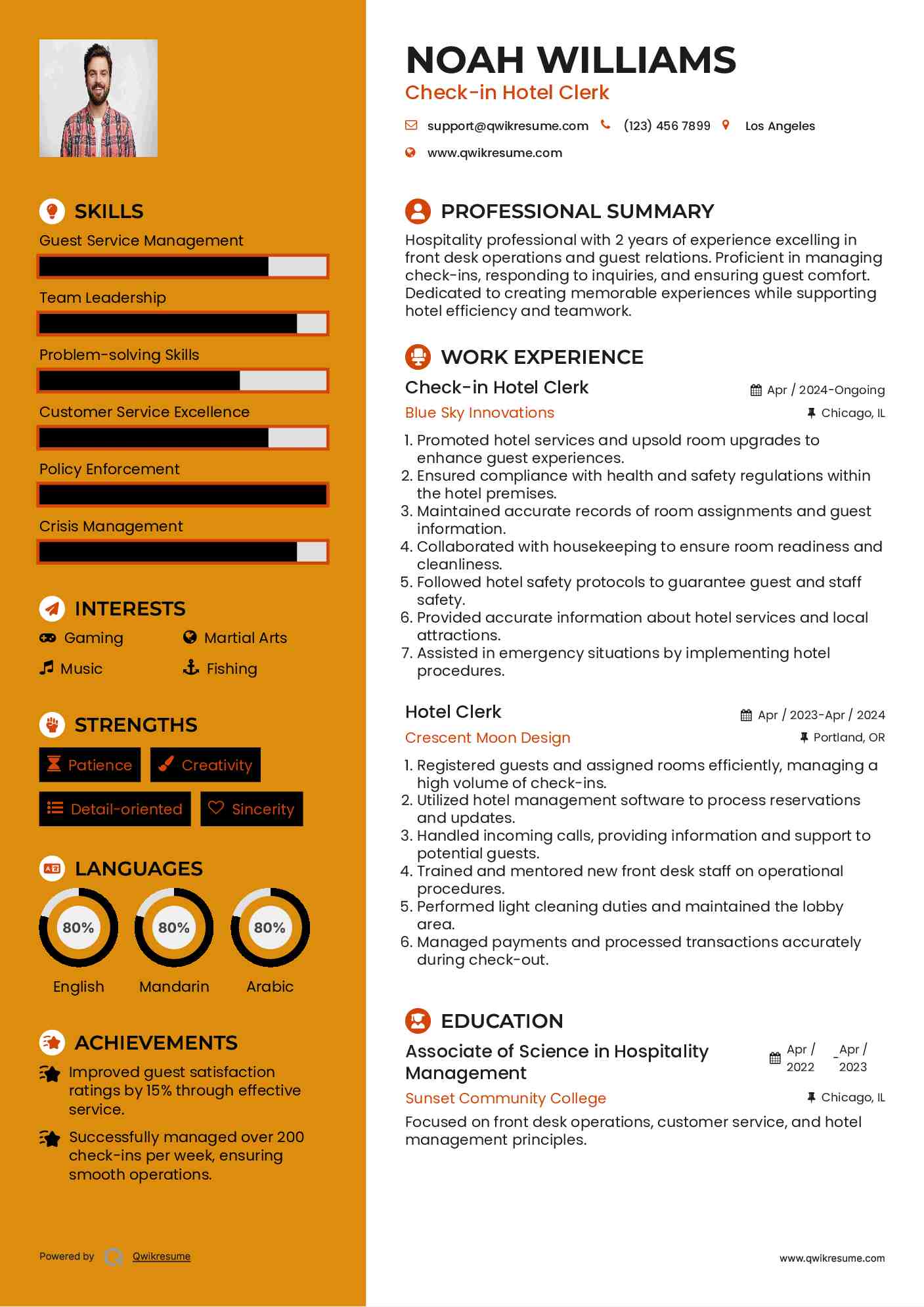 Check-in Hotel Clerk Resume Format
