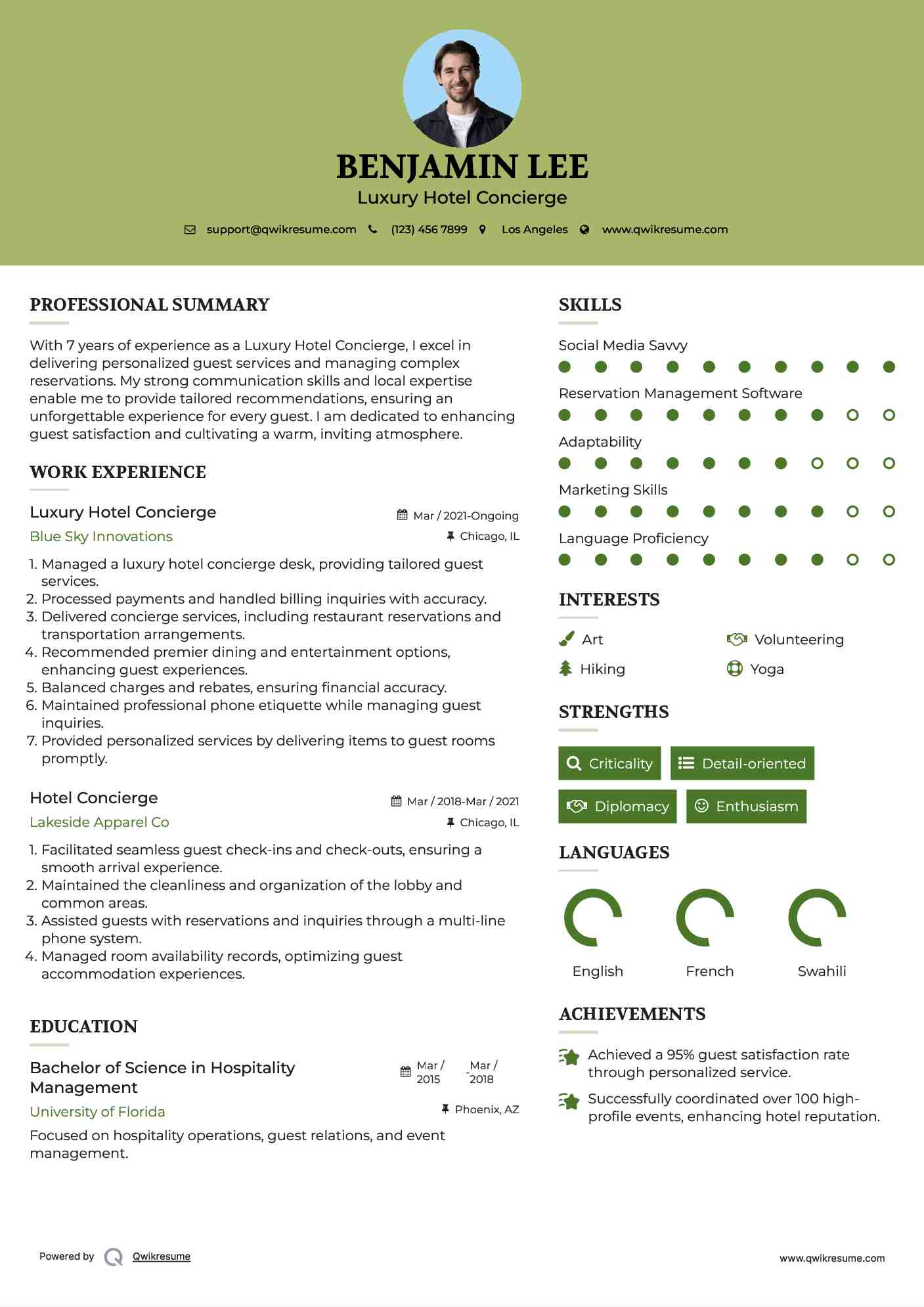 Luxury Hotel Concierge Resume Format