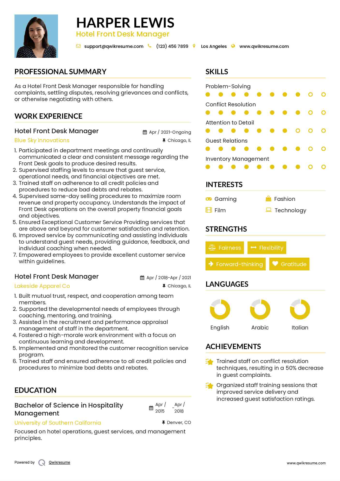 Hotel Front Desk Manager Resume Format
