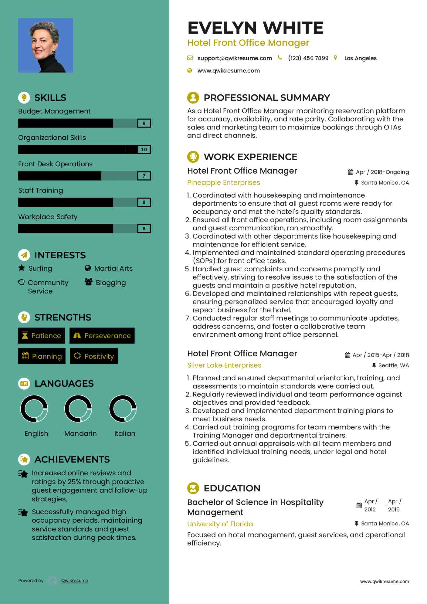 Hotel Front Office Manager Resume Model