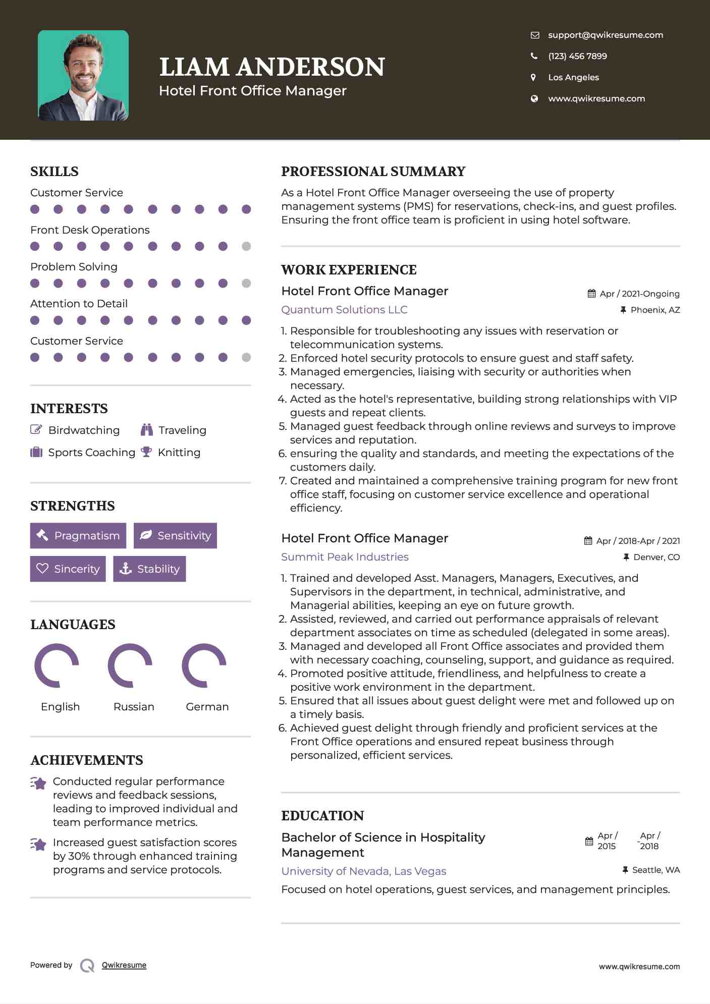 Hotel Front Office Manager Resume Format
