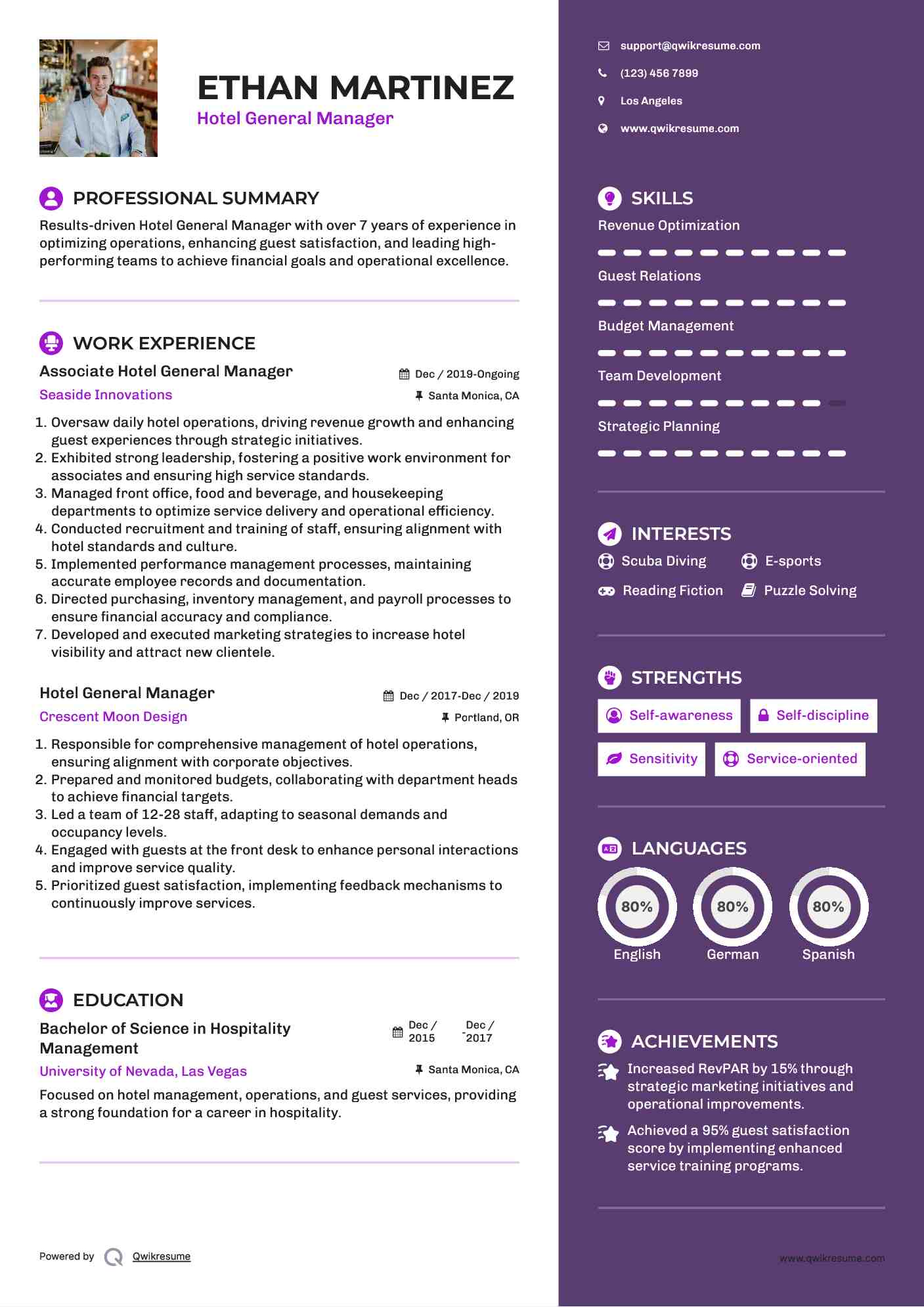 Associate Hotel General Manager Resume Template