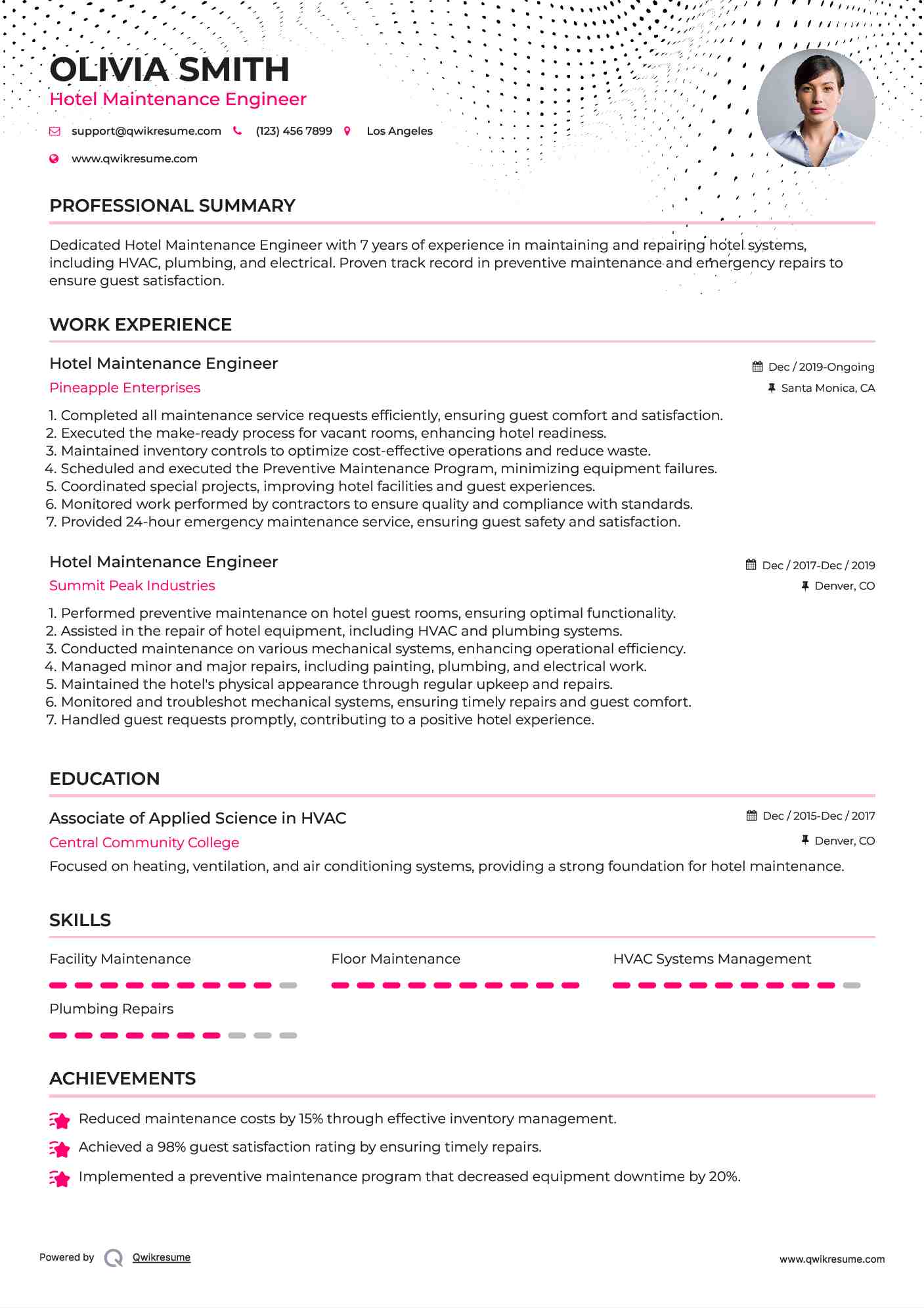 Hotel Maintenance Engineer Resume Template
