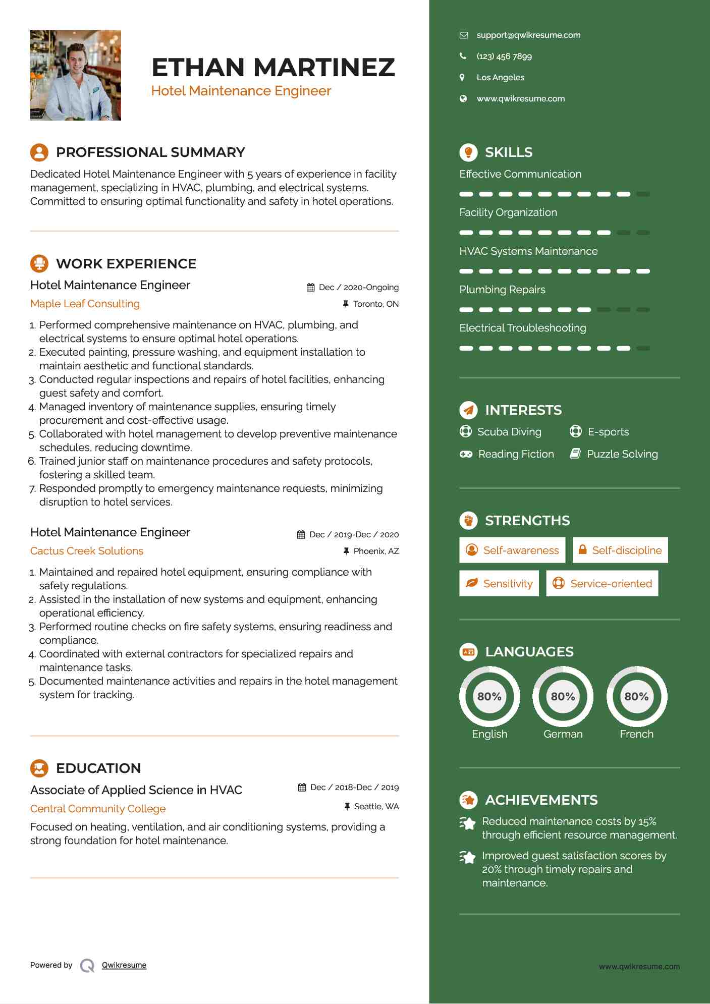 Hotel Maintenance Engineer Resume Template