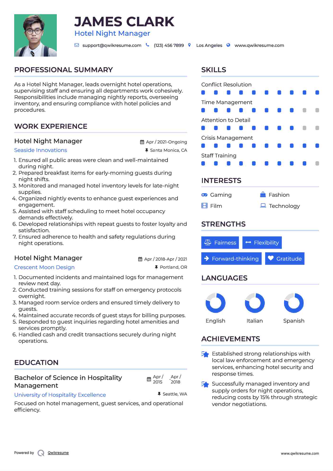 Hotel Night Manager Resume Format