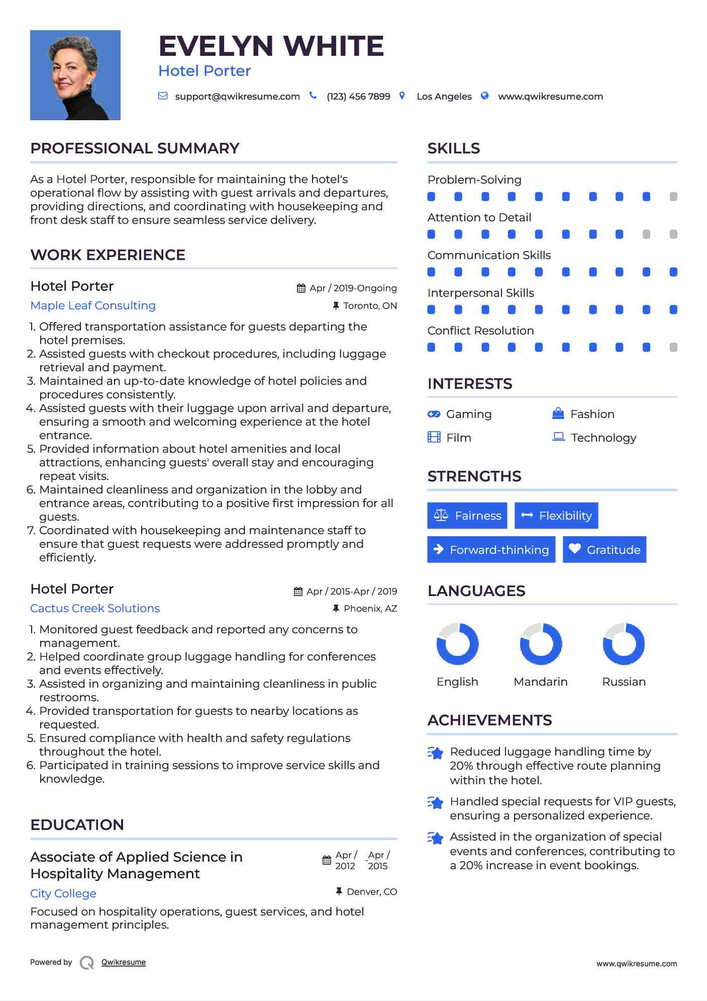 Hotel Porter Resume Format