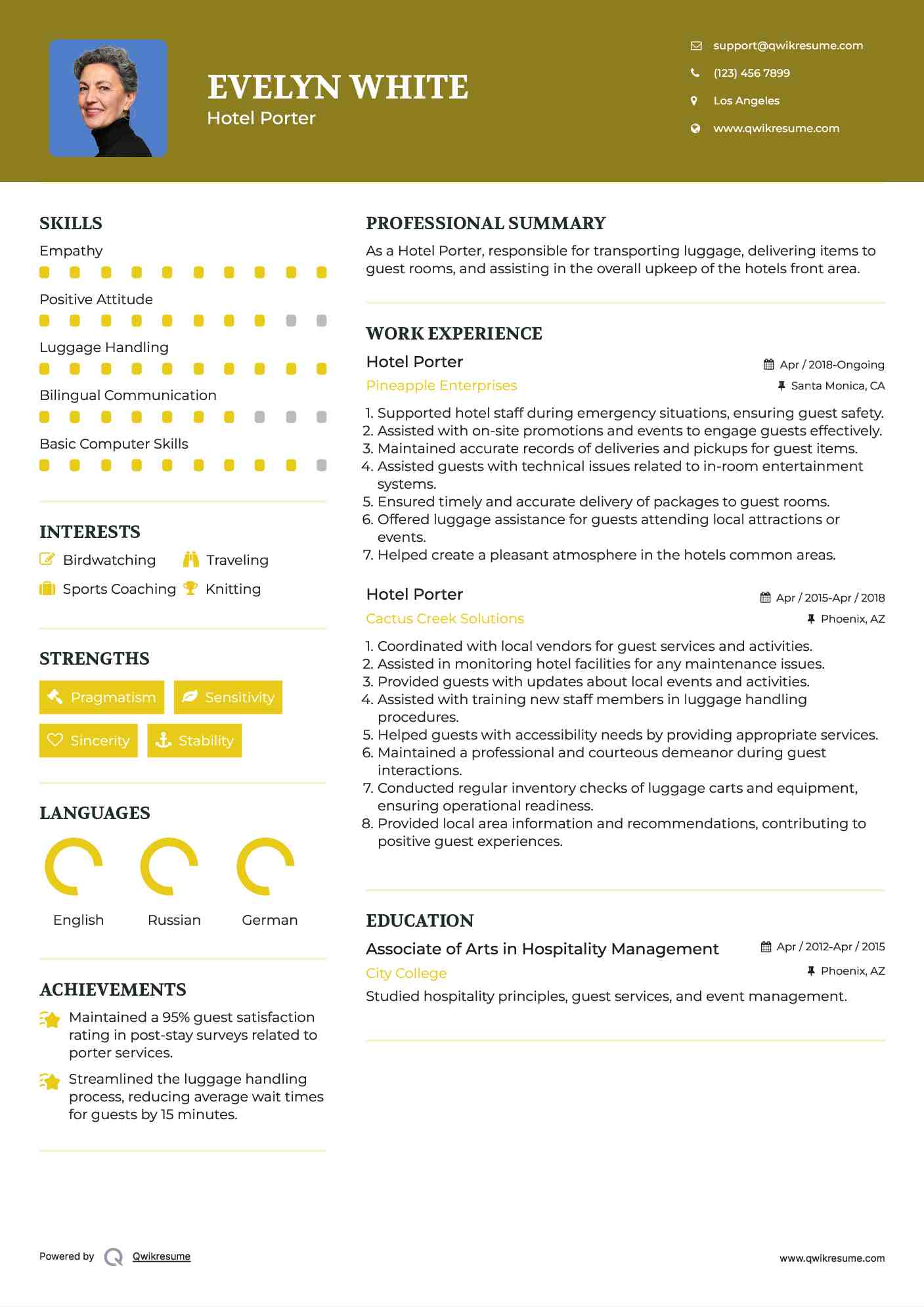 Hotel Porter Resume Example