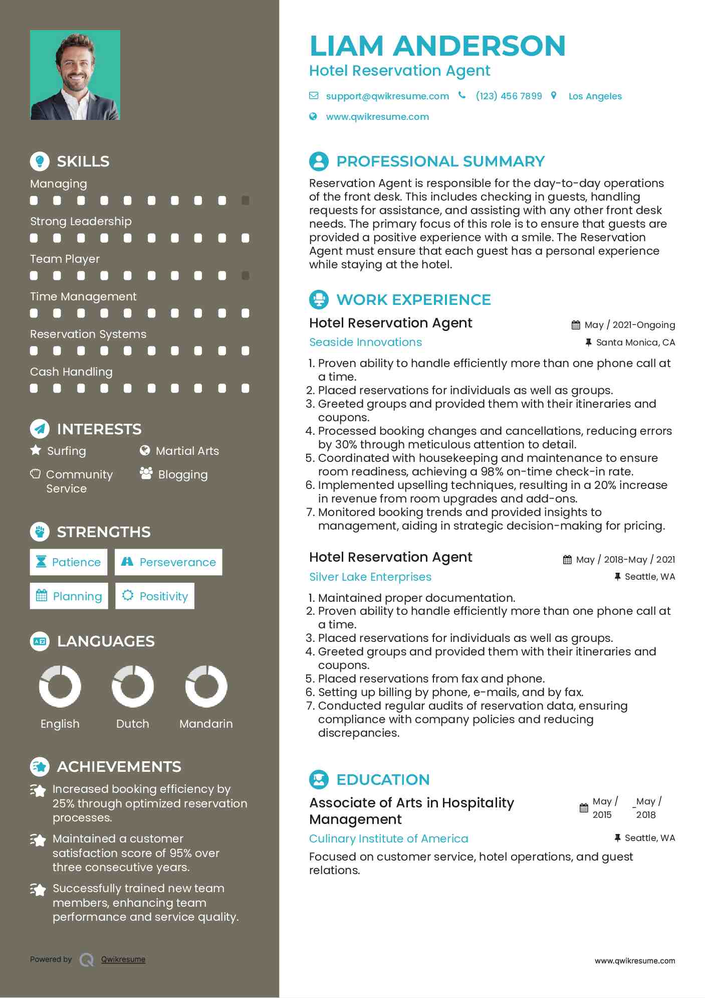 Hotel Reservation Agent Resume Format