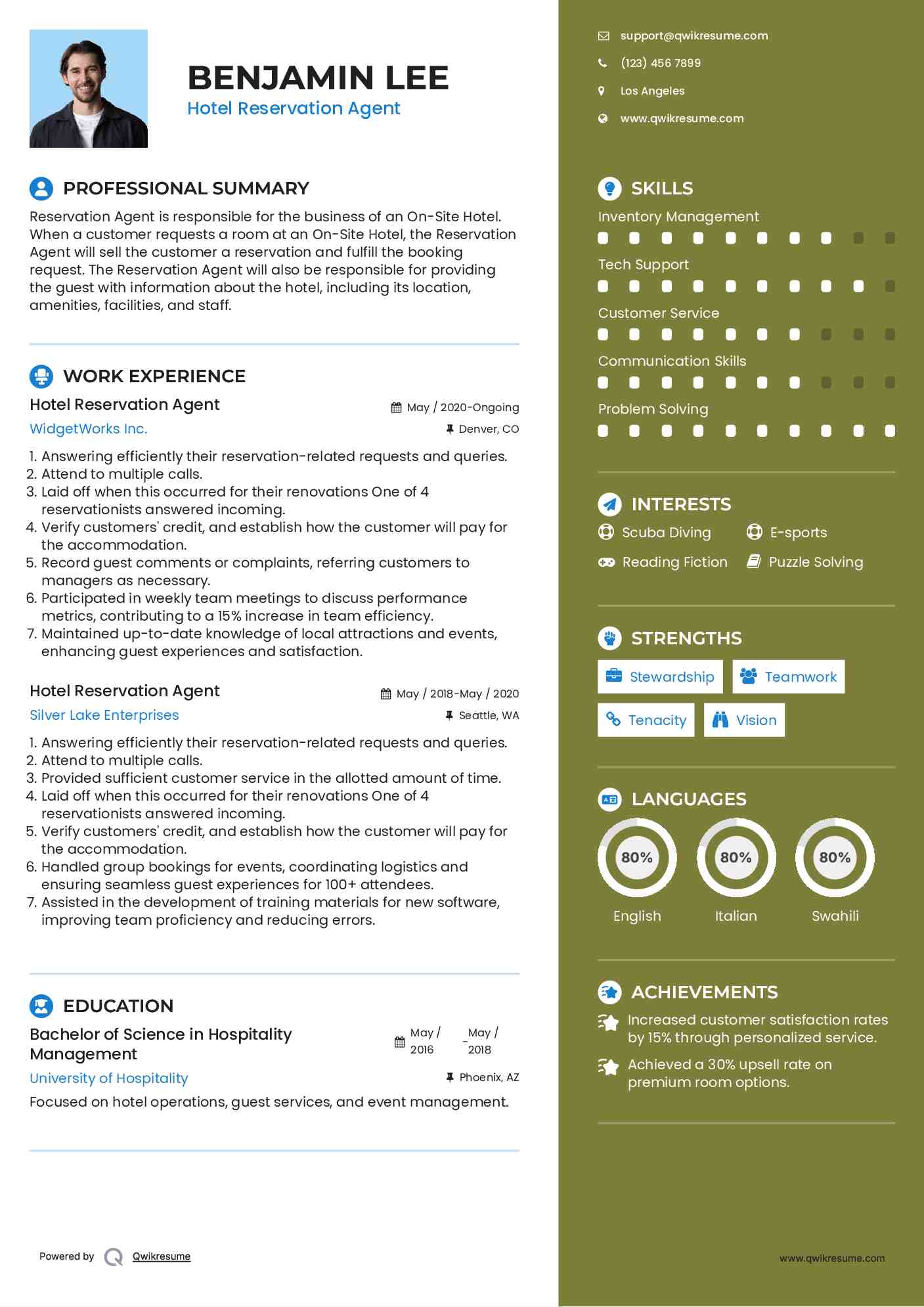 Hotel Reservation Agent Resume Format