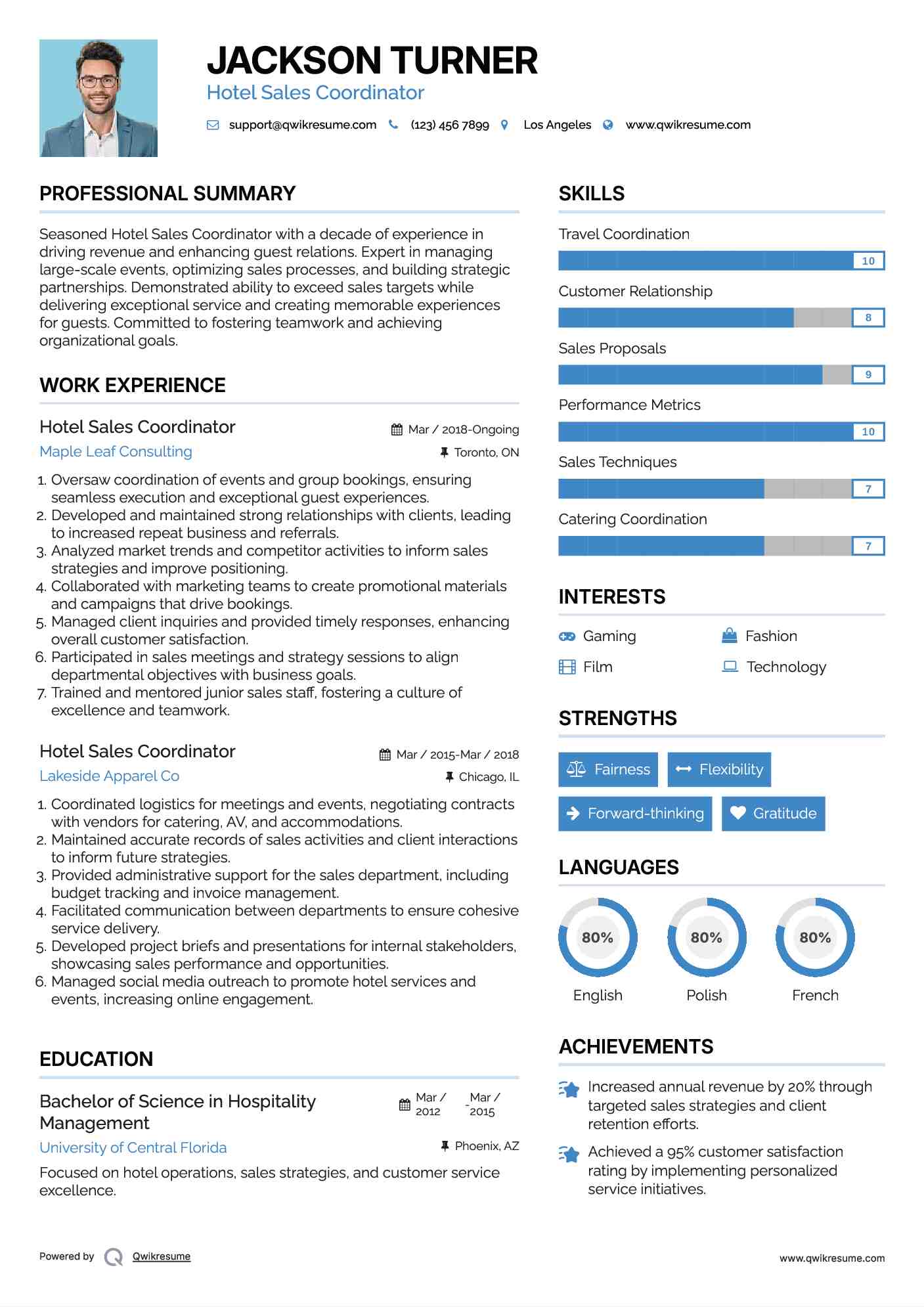 Hotel Sales Coordinator Resume Format