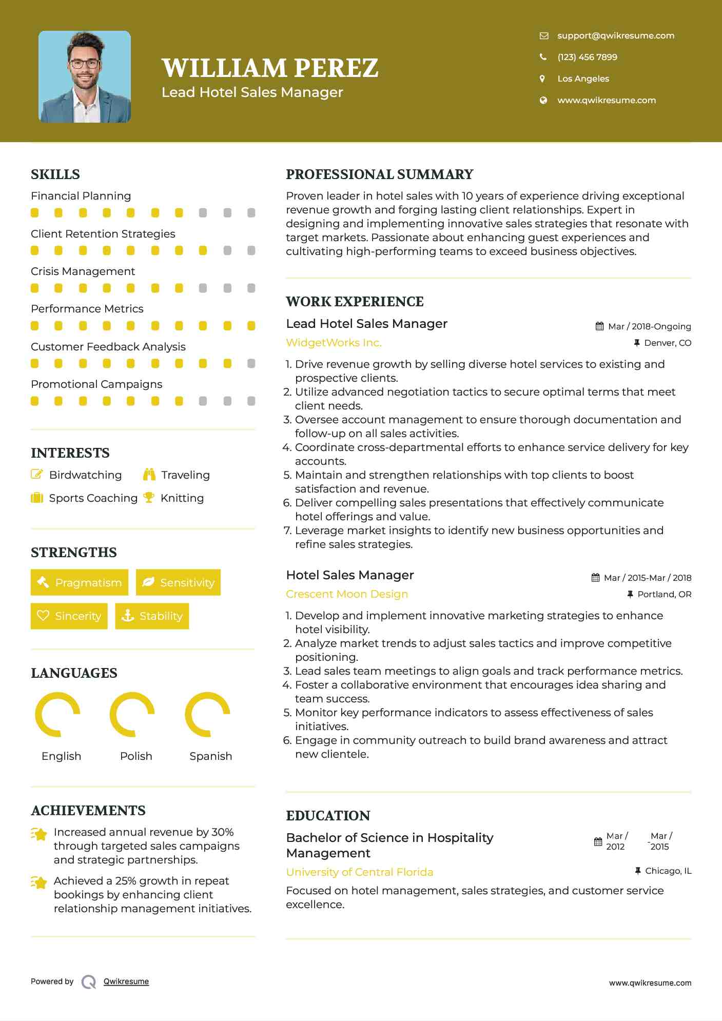 Lead Hotel Sales Manager Resume Template