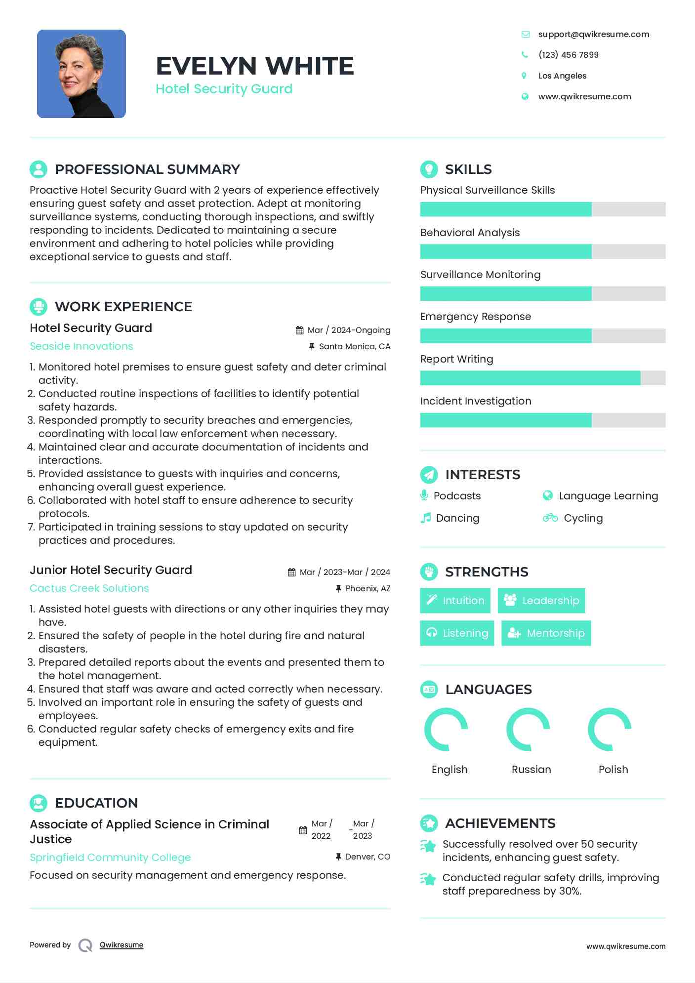 Hotel Security Guard Resume Format