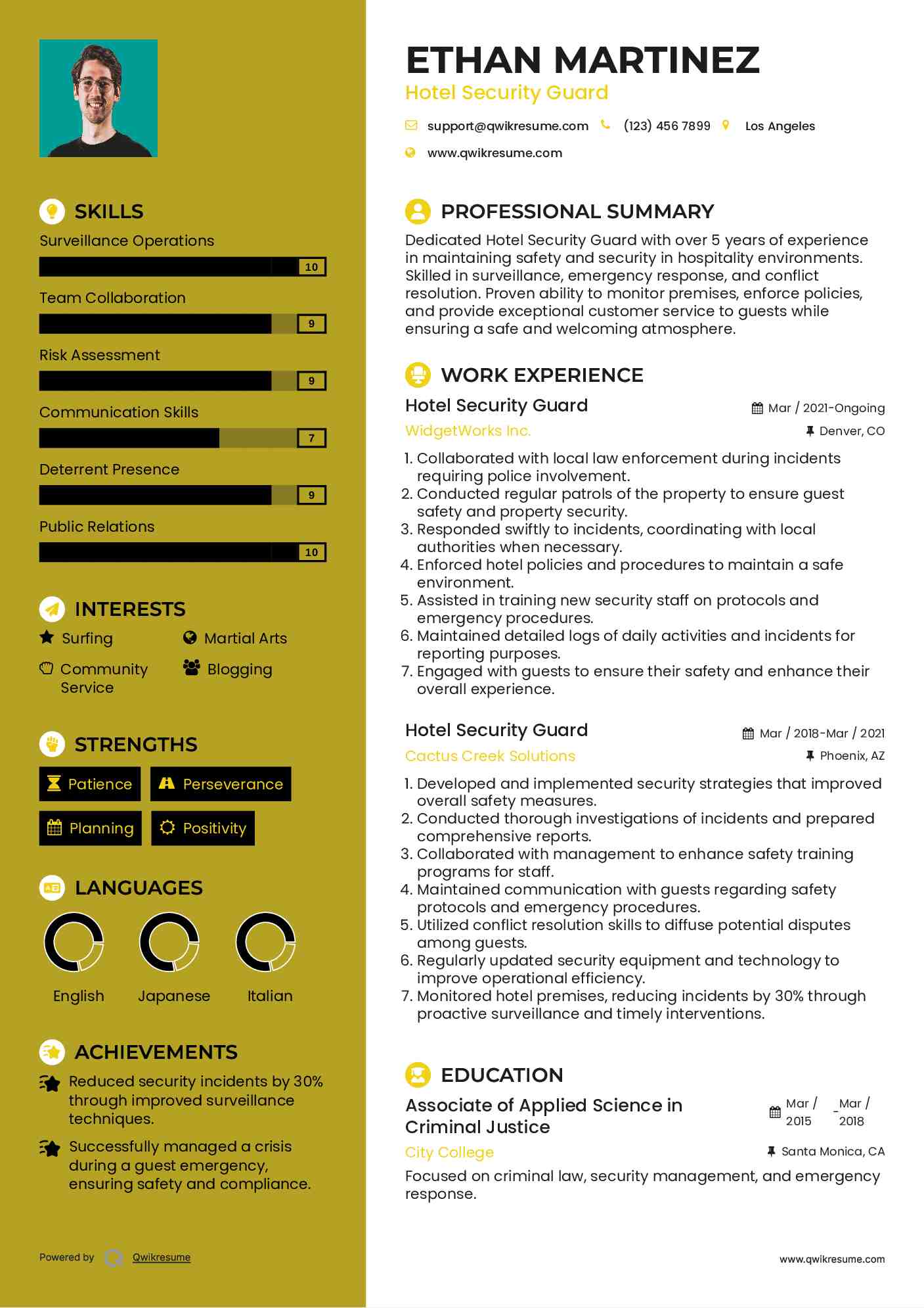 Hotel Security Guard Resume Format