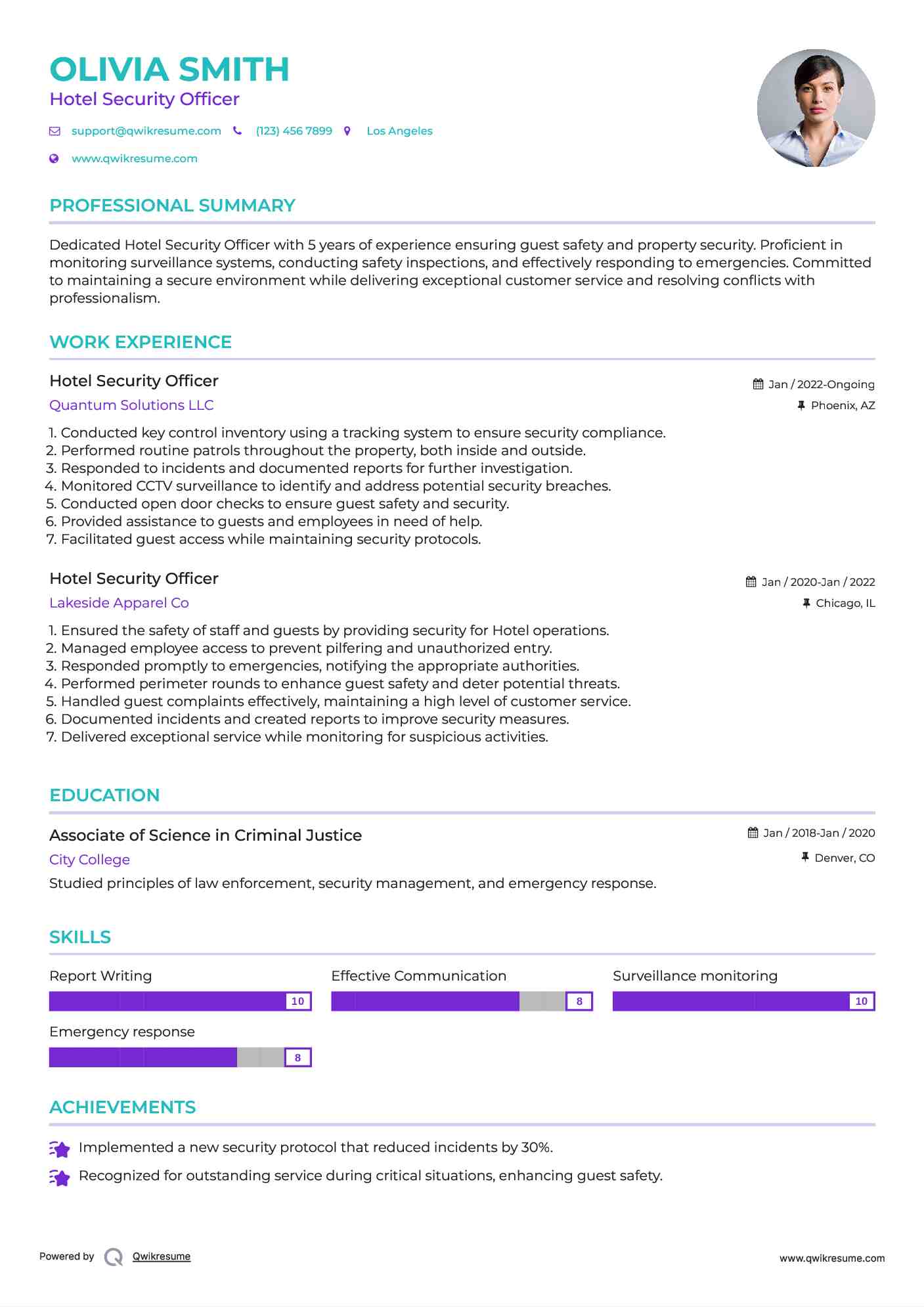 Hotel Security Officer Resume Samples QwikResume