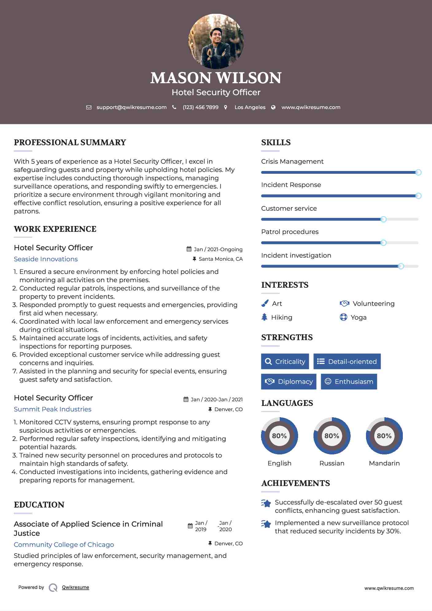 Hotel Security Officer Resume Samples QwikResume
