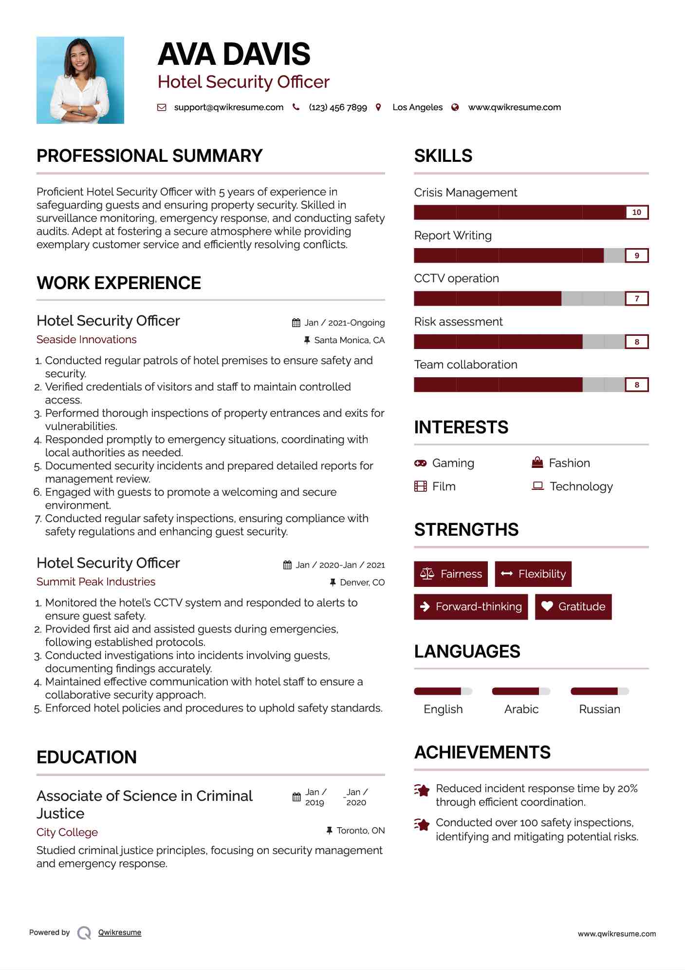 Hotel Security Officer Resume Samples QwikResume