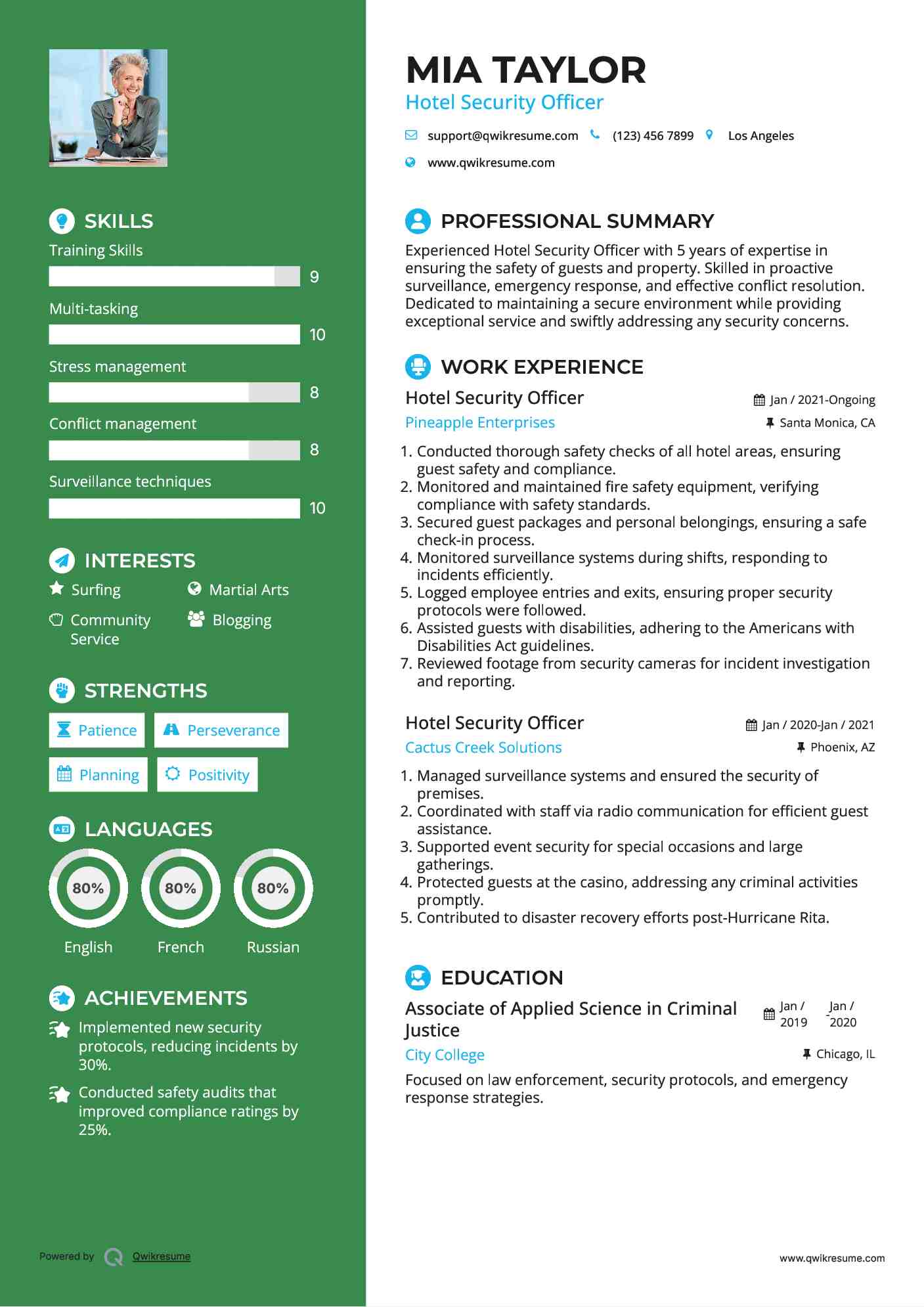 Hotel Security Officer Resume Sample