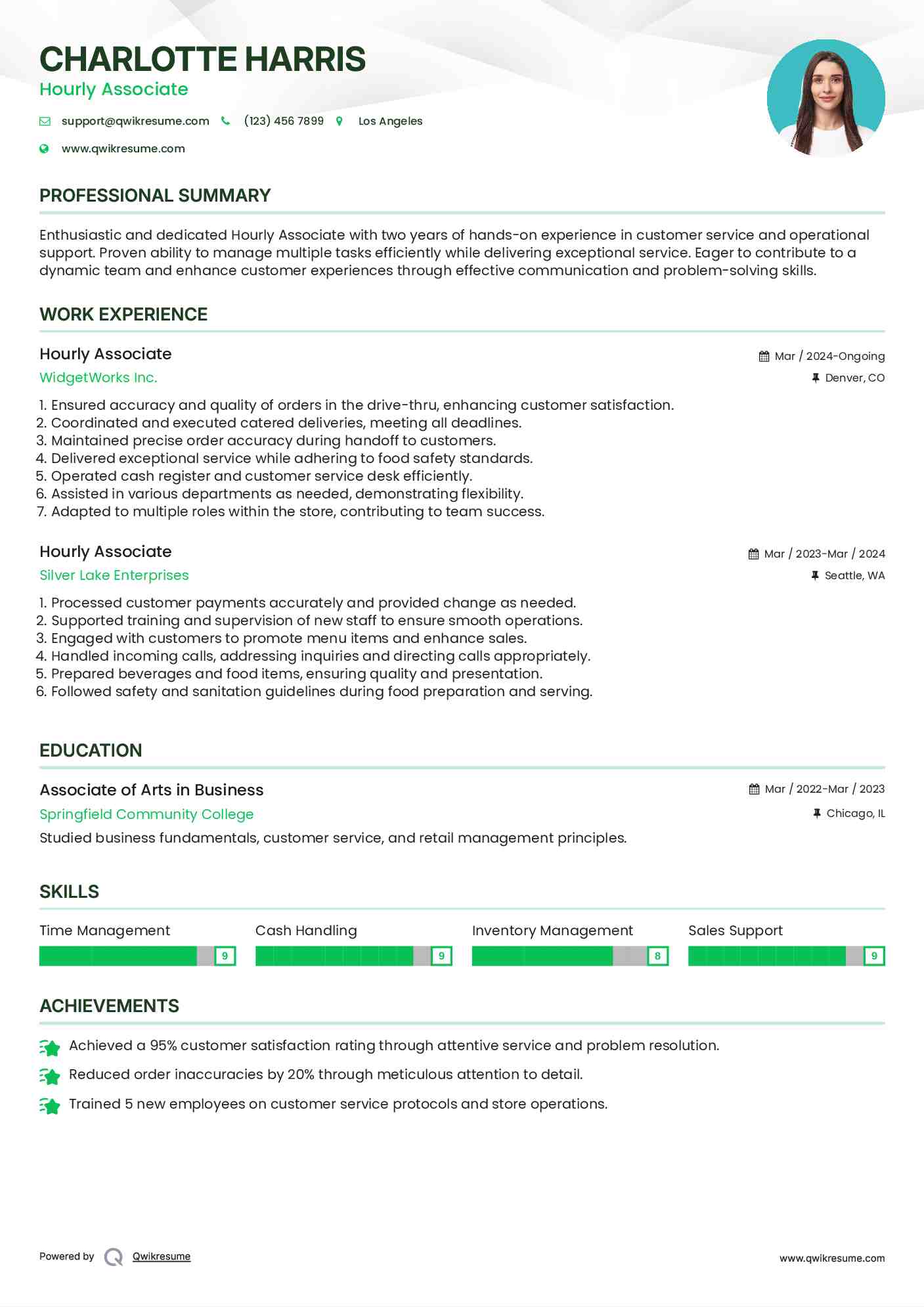 Hourly Associate Resume Example
