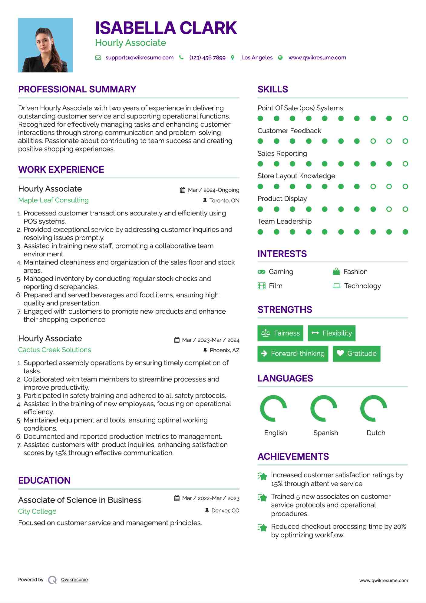 Hourly Associate Resume Format