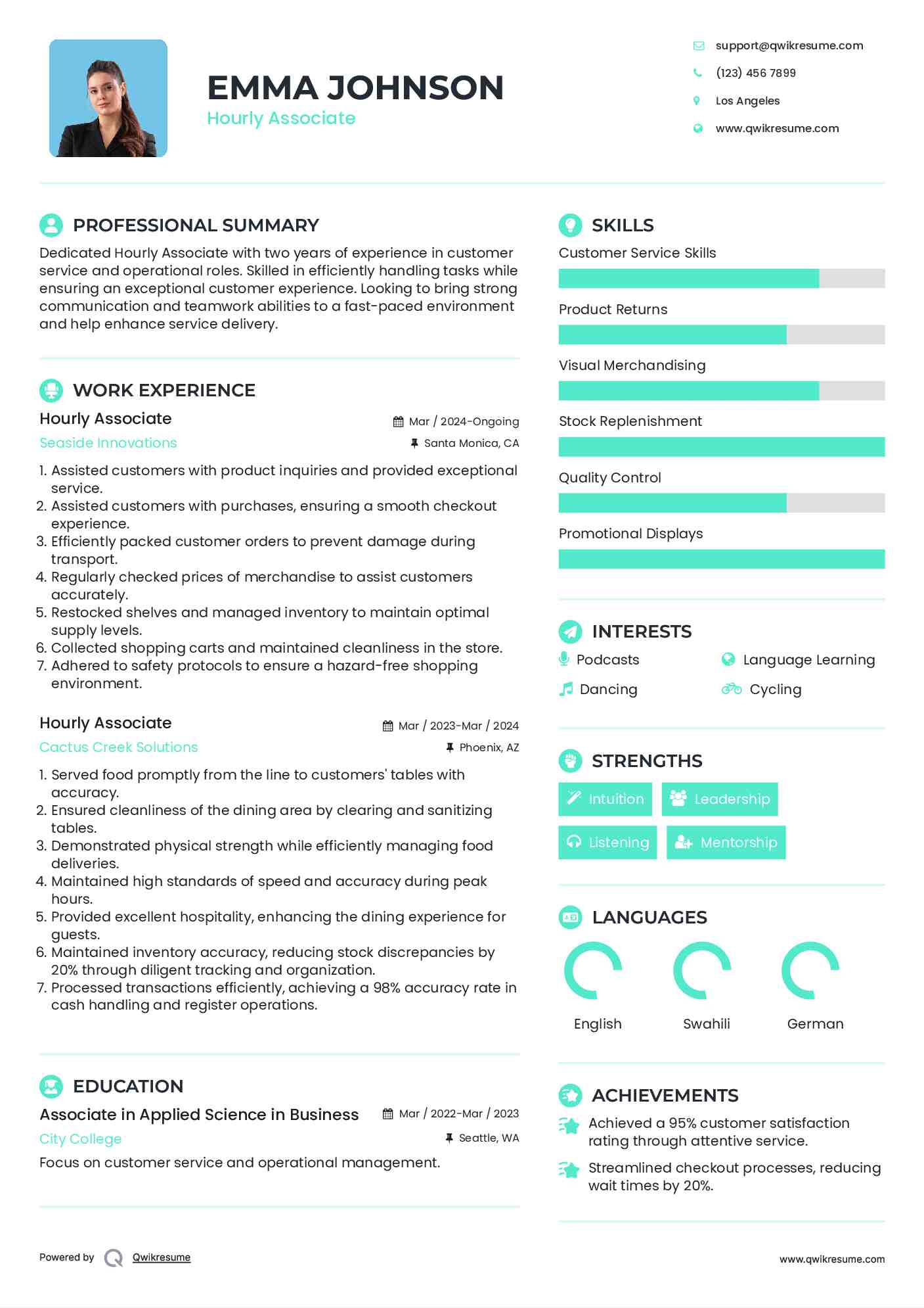 Hourly Associate Resume Template