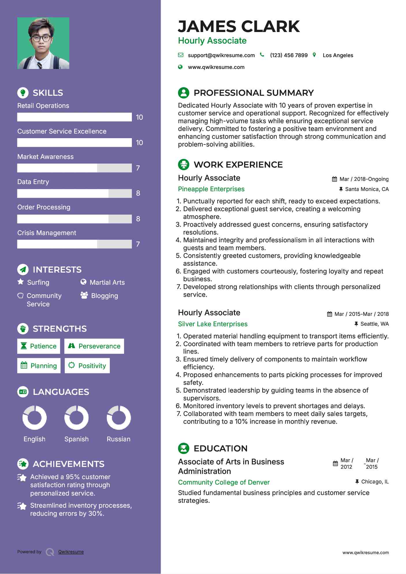 Hourly Associate Resume Model