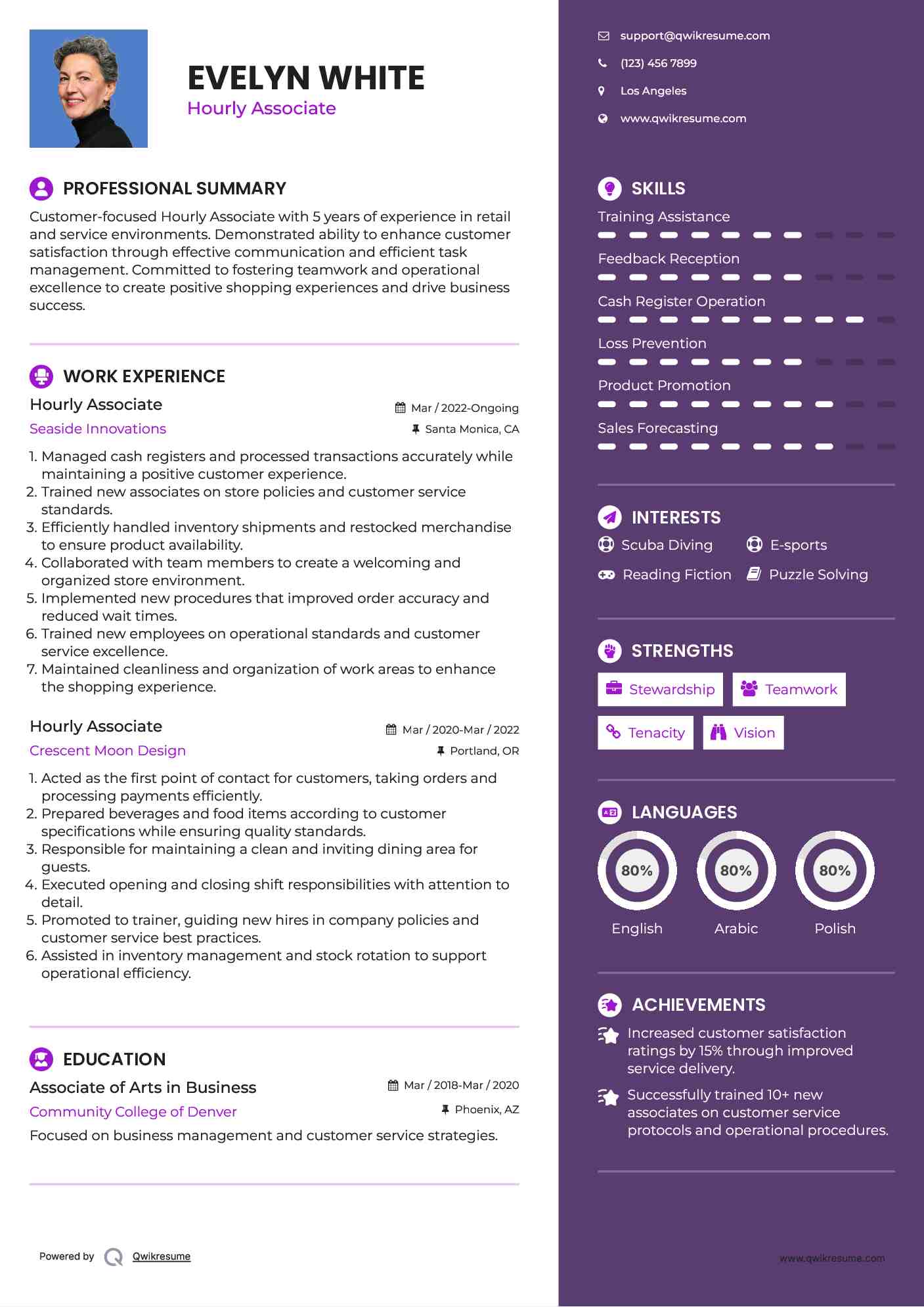 Hourly Associate Resume Example