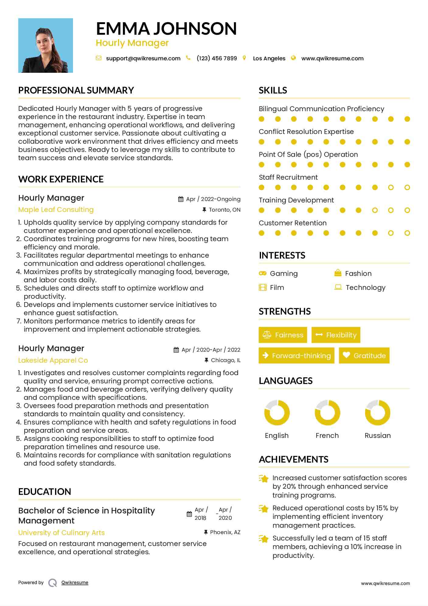 Hourly Manager Resume Template