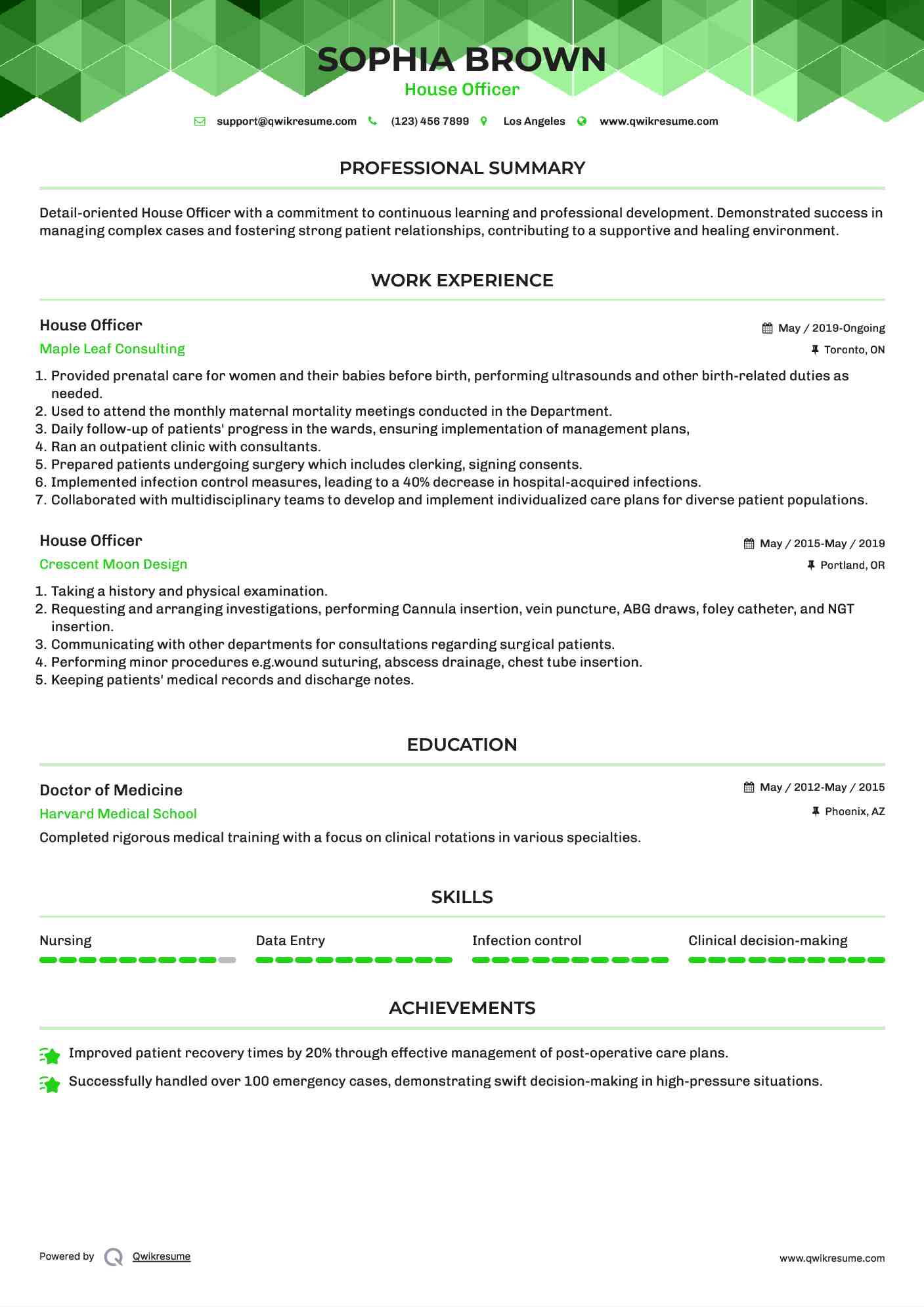 House Officer Resume Sample