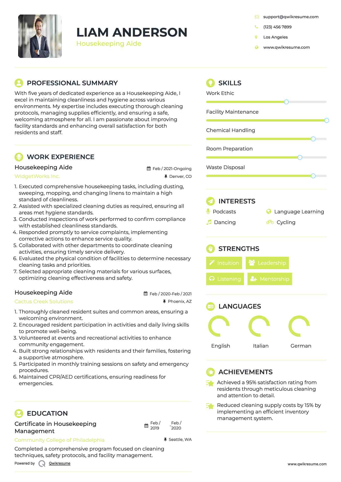 Housekeeping Aide Resume Sample