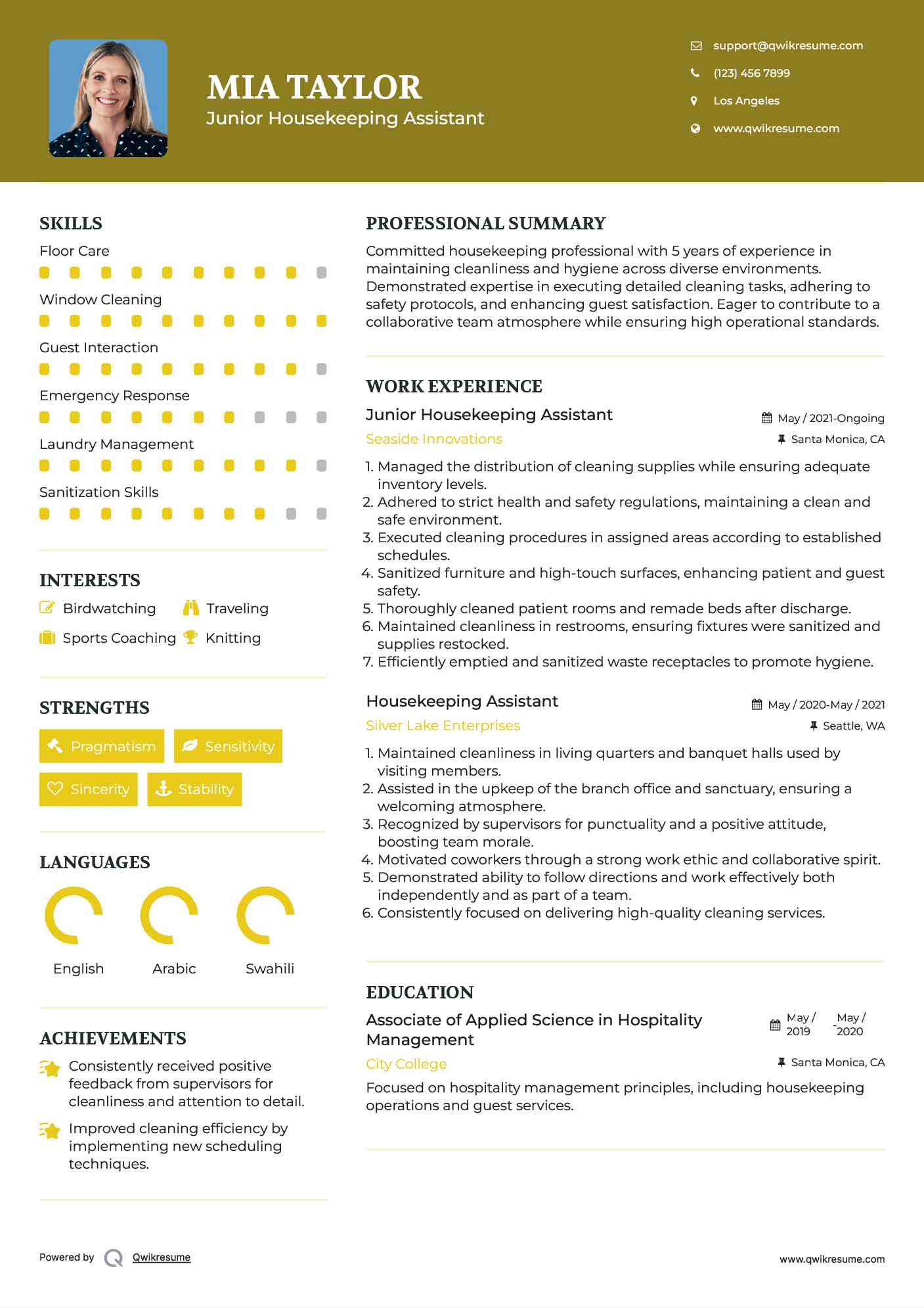 Junior Housekeeping Assistant Resume Format