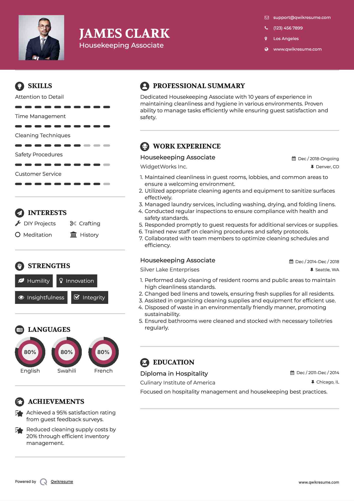 Housekeeping Associate Resume Model