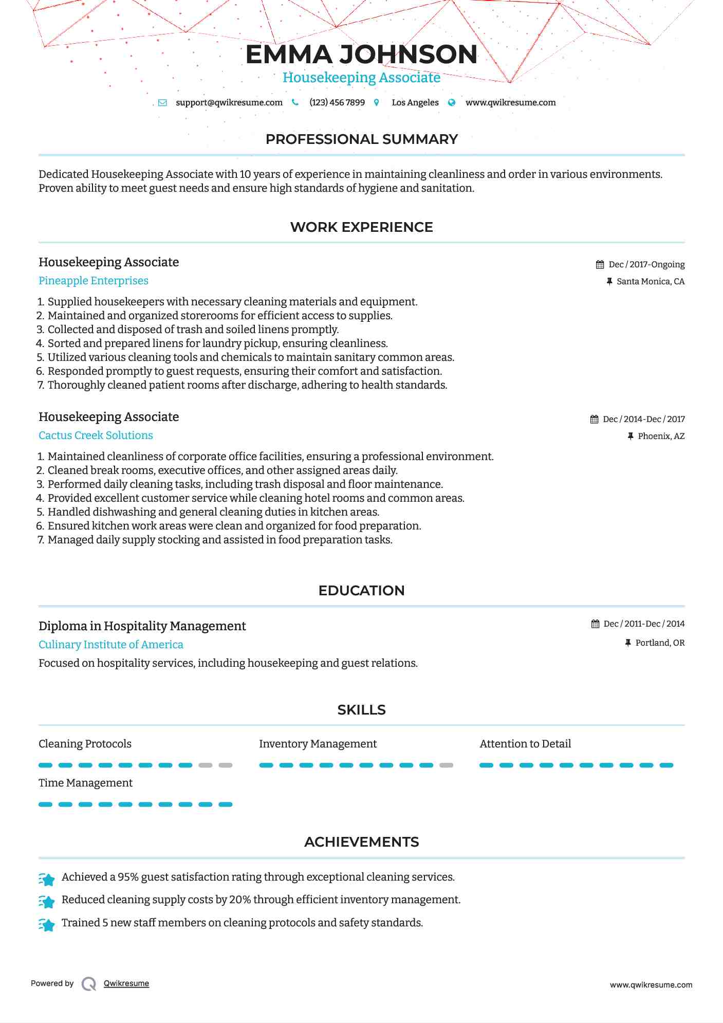 Housekeeping Associate Resume Model