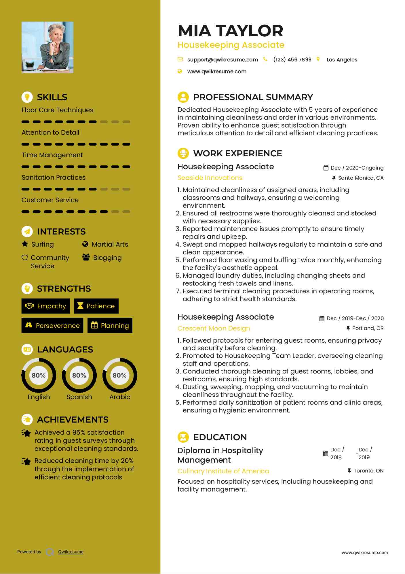 Housekeeping Associate Resume Example